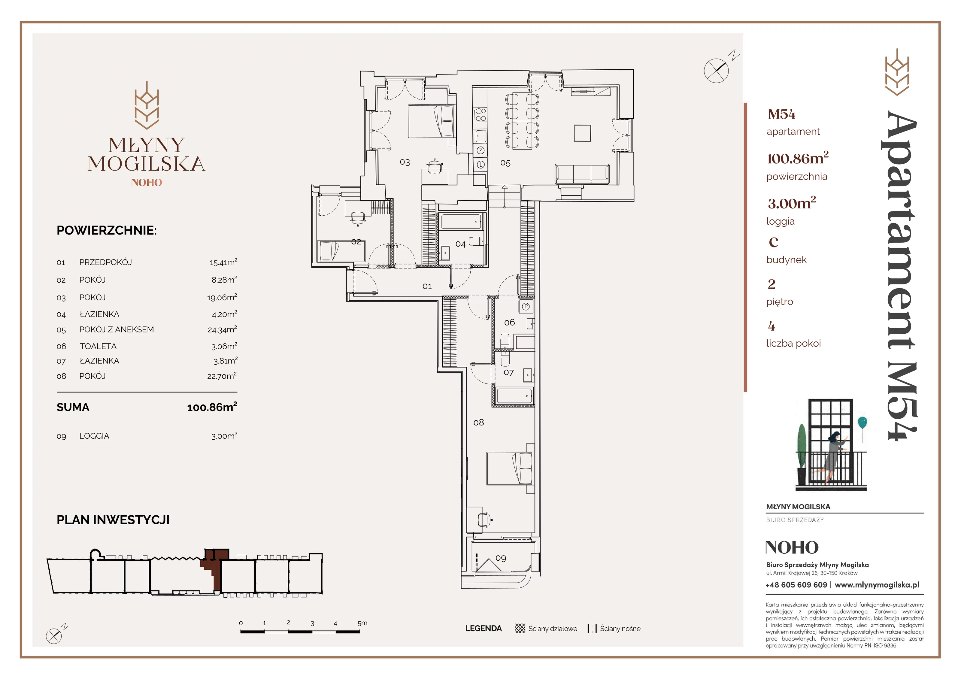 4 pokoje, apartament 101,07 m², piętro 2, oferta nr 54/C, Młyny Mogilska, Kraków, Prądnik Czerwony, Rakowice, ul. Mogilska