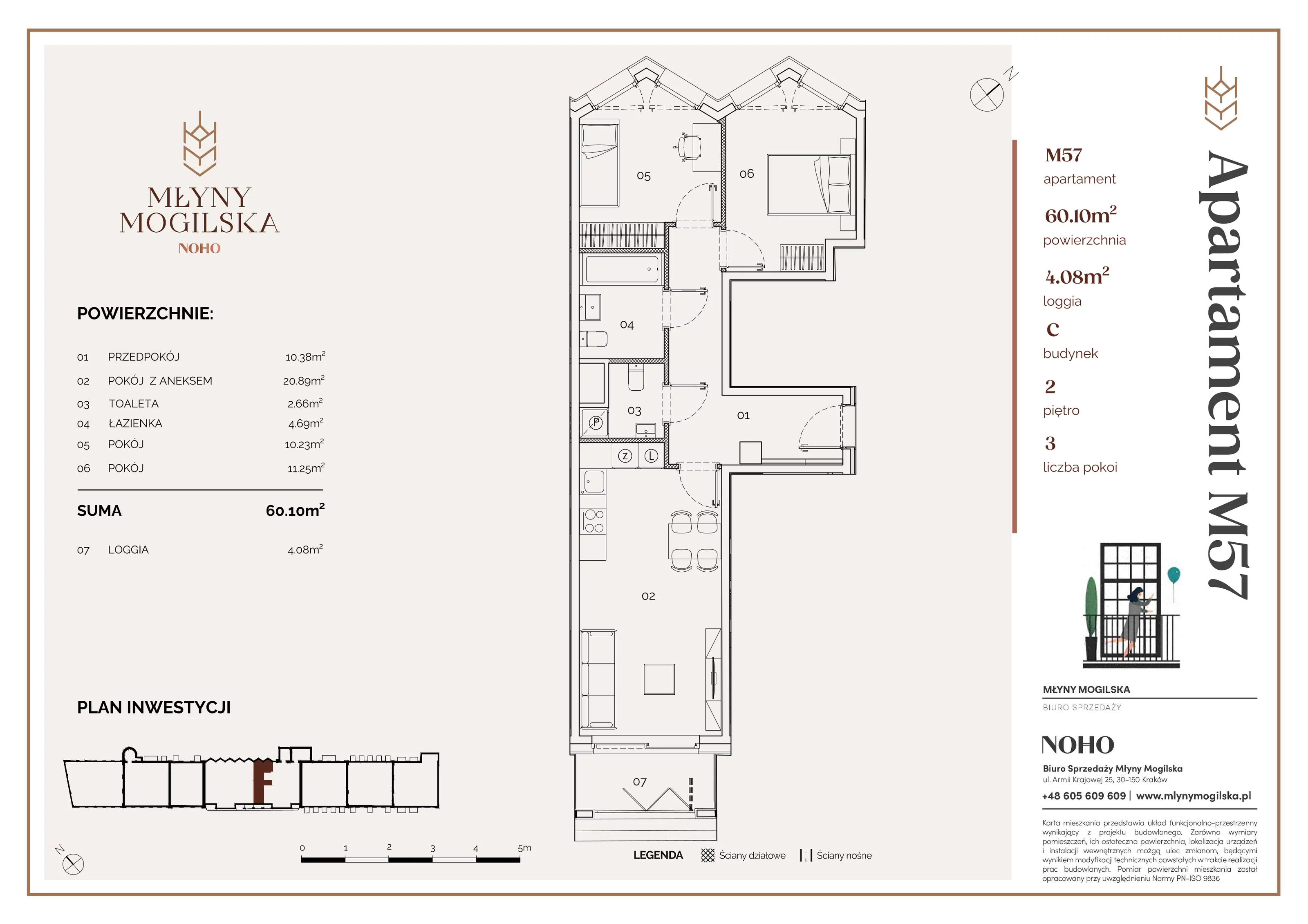 3 pokoje, apartament 60,10 m², piętro 2, oferta nr 57/C, Młyny Mogilska, Kraków, Prądnik Czerwony, Rakowice, ul. Mogilska