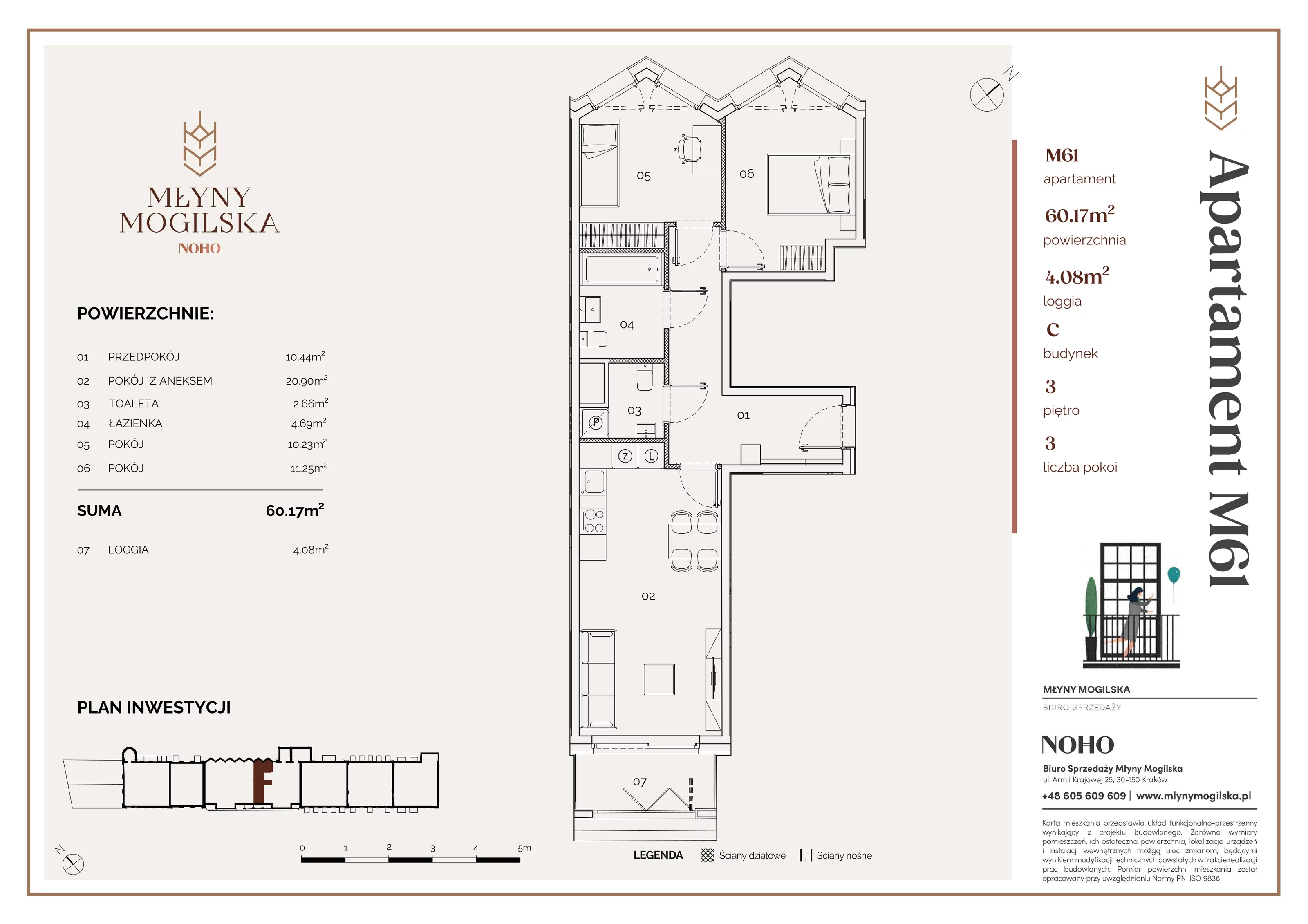 3 pokoje, apartament 60,17 m², piętro 3, oferta nr 61/C, Młyny Mogilska, Kraków, Prądnik Czerwony, Rakowice, ul. Mogilska