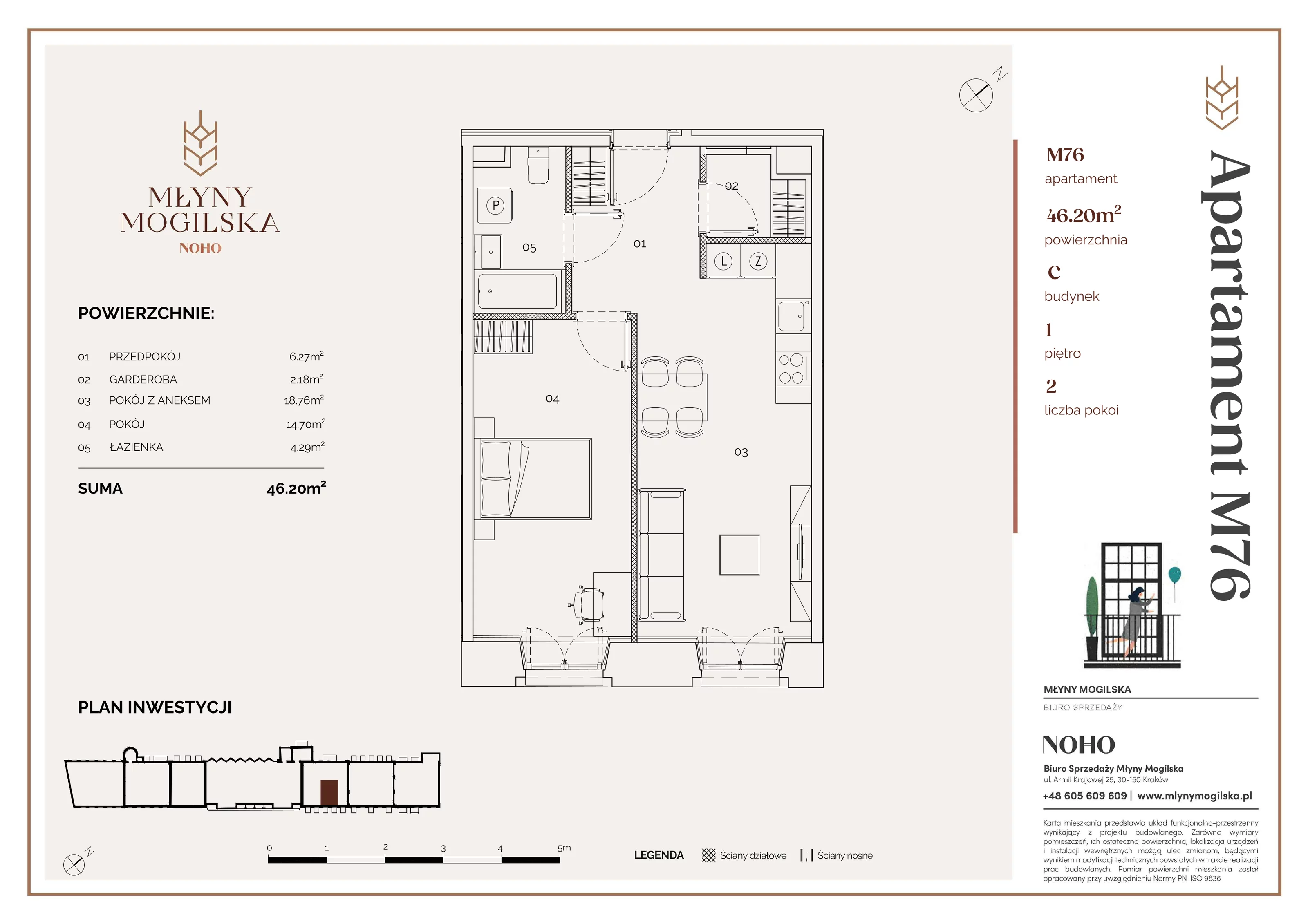 Apartament 46,20 m², piętro 1, oferta nr 76/C, Młyny Mogilska, Kraków, Prądnik Czerwony, Rakowice, ul. Mogilska