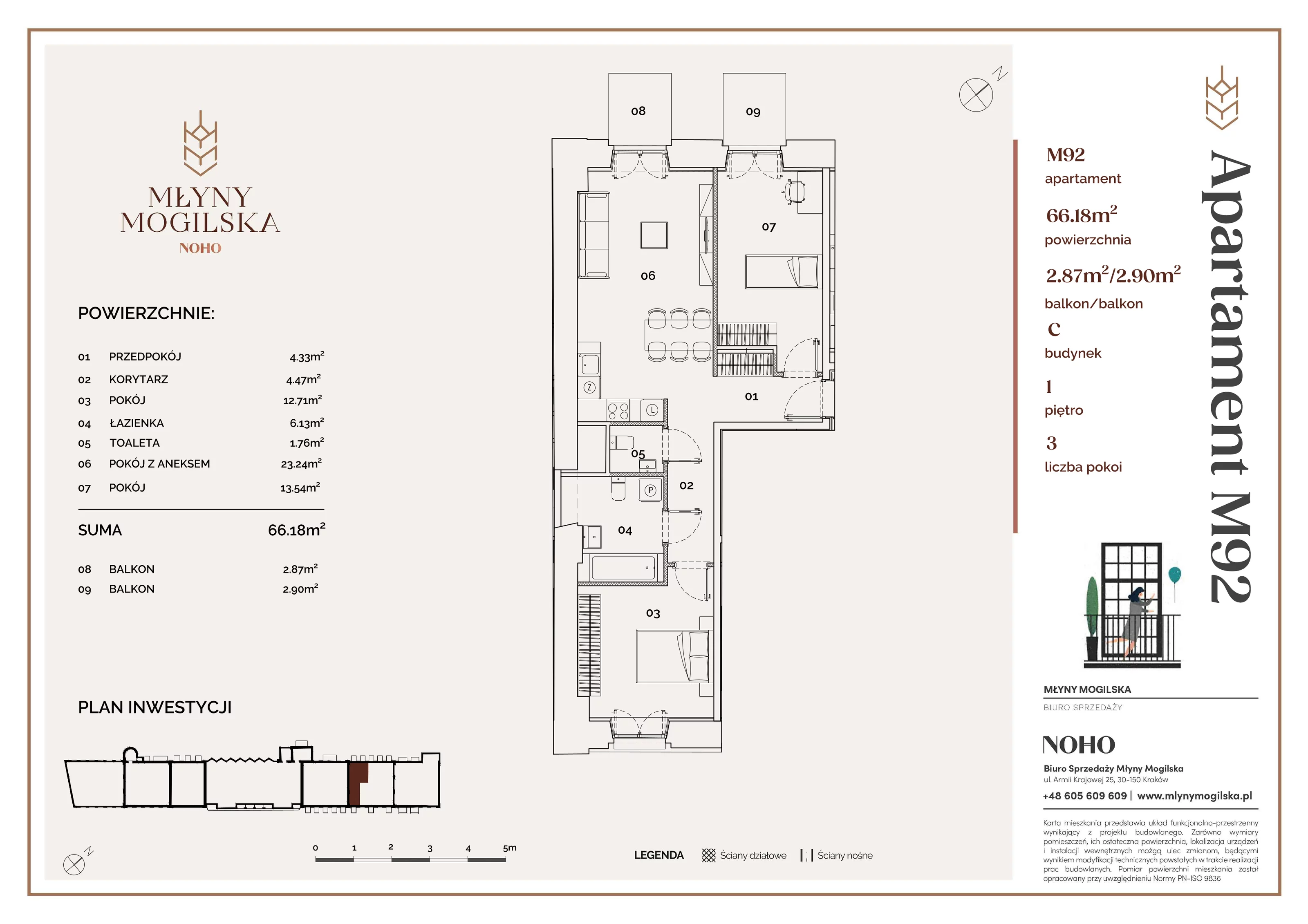 3 pokoje, apartament 66,18 m², piętro 1, oferta nr 92/C, Młyny Mogilska, Kraków, Prądnik Czerwony, Rakowice, ul. Mogilska