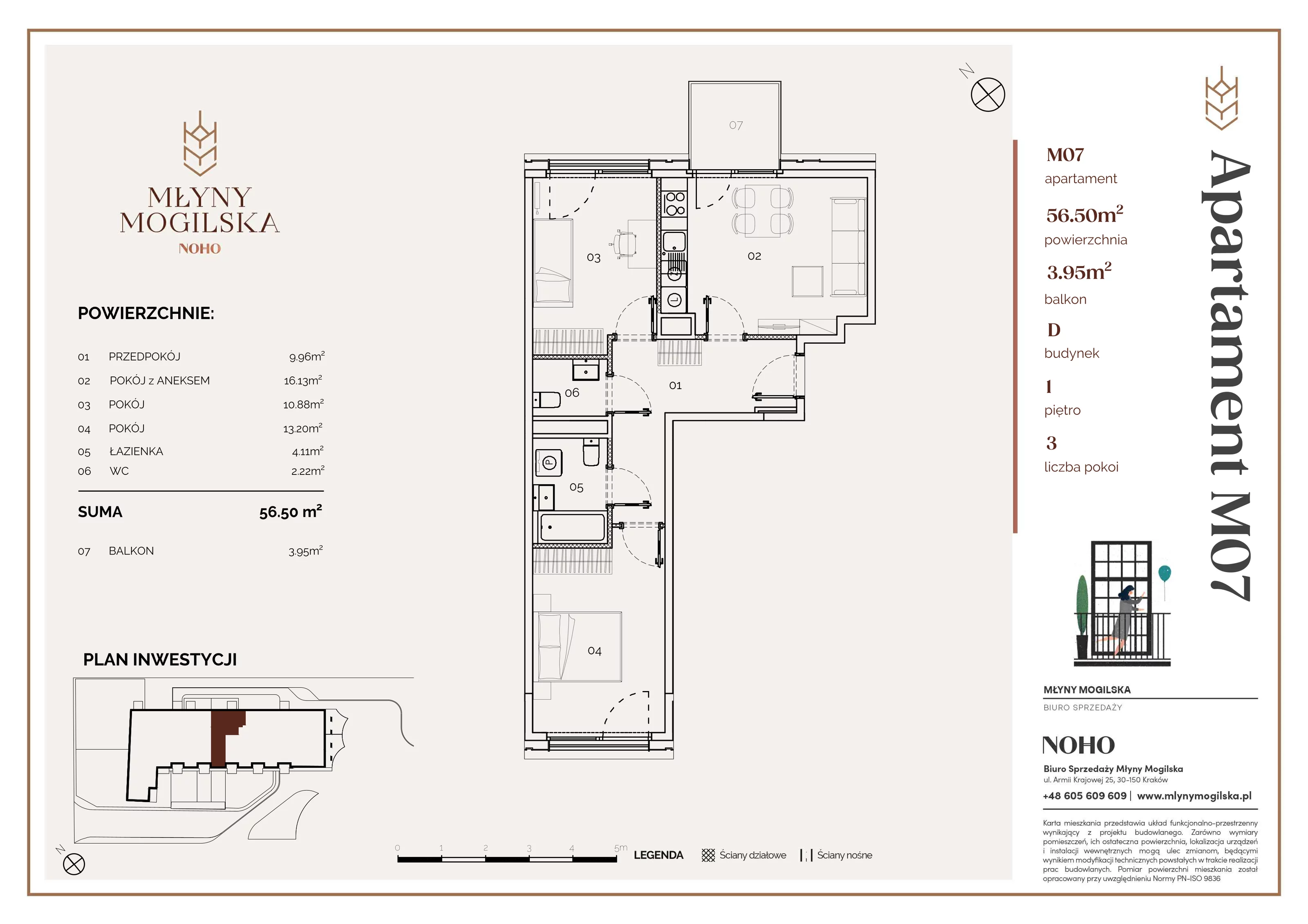 3 pokoje, apartament 56,50 m², piętro 1, oferta nr 7/D, Młyny Mogilska, Kraków, Prądnik Czerwony, Rakowice, ul. Mogilska