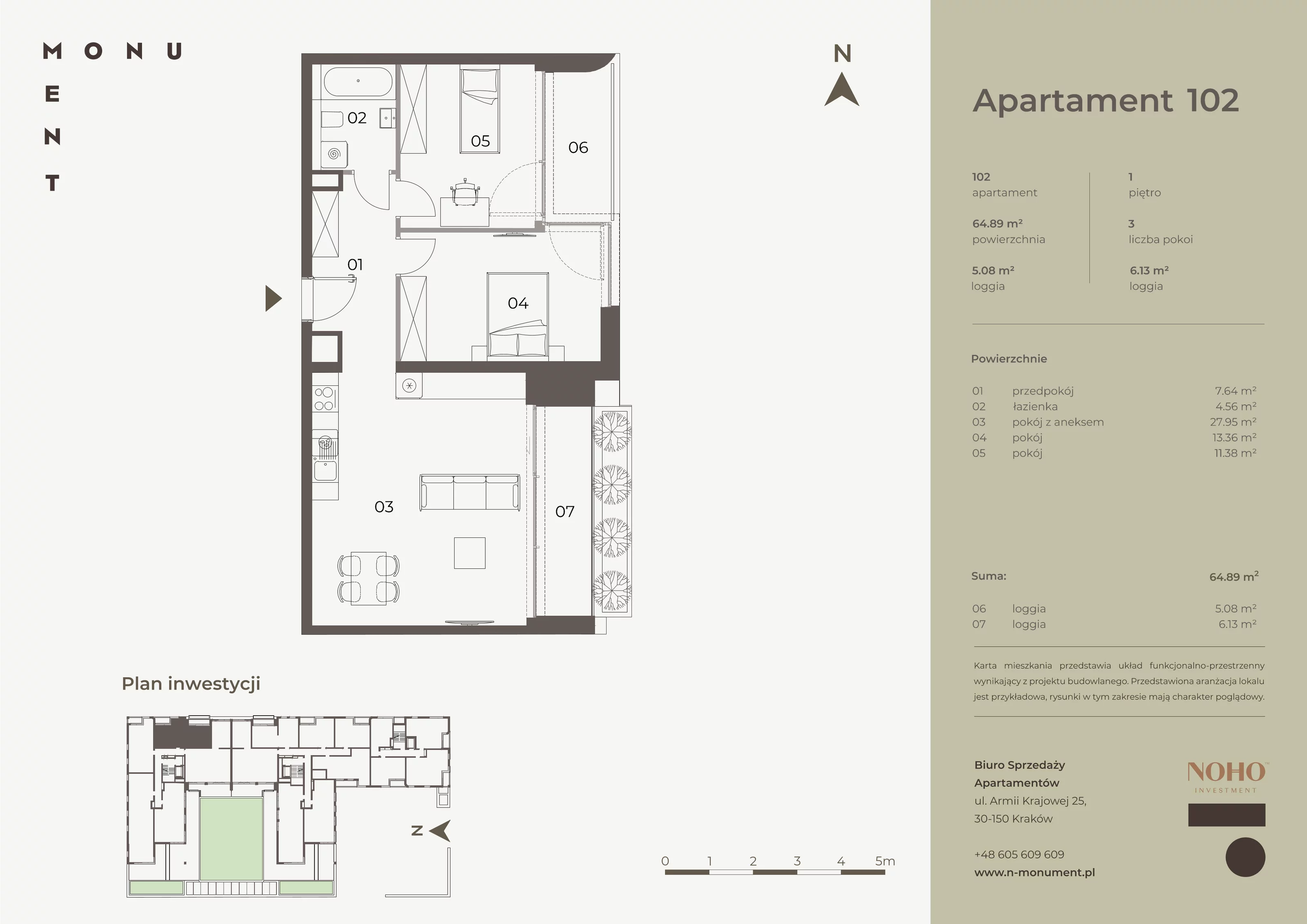 3 pokoje, apartament 64,89 m², piętro 1, oferta nr 102, Monument, Kraków, Prądnik Biały, Azory, ul. Wybickiego 6