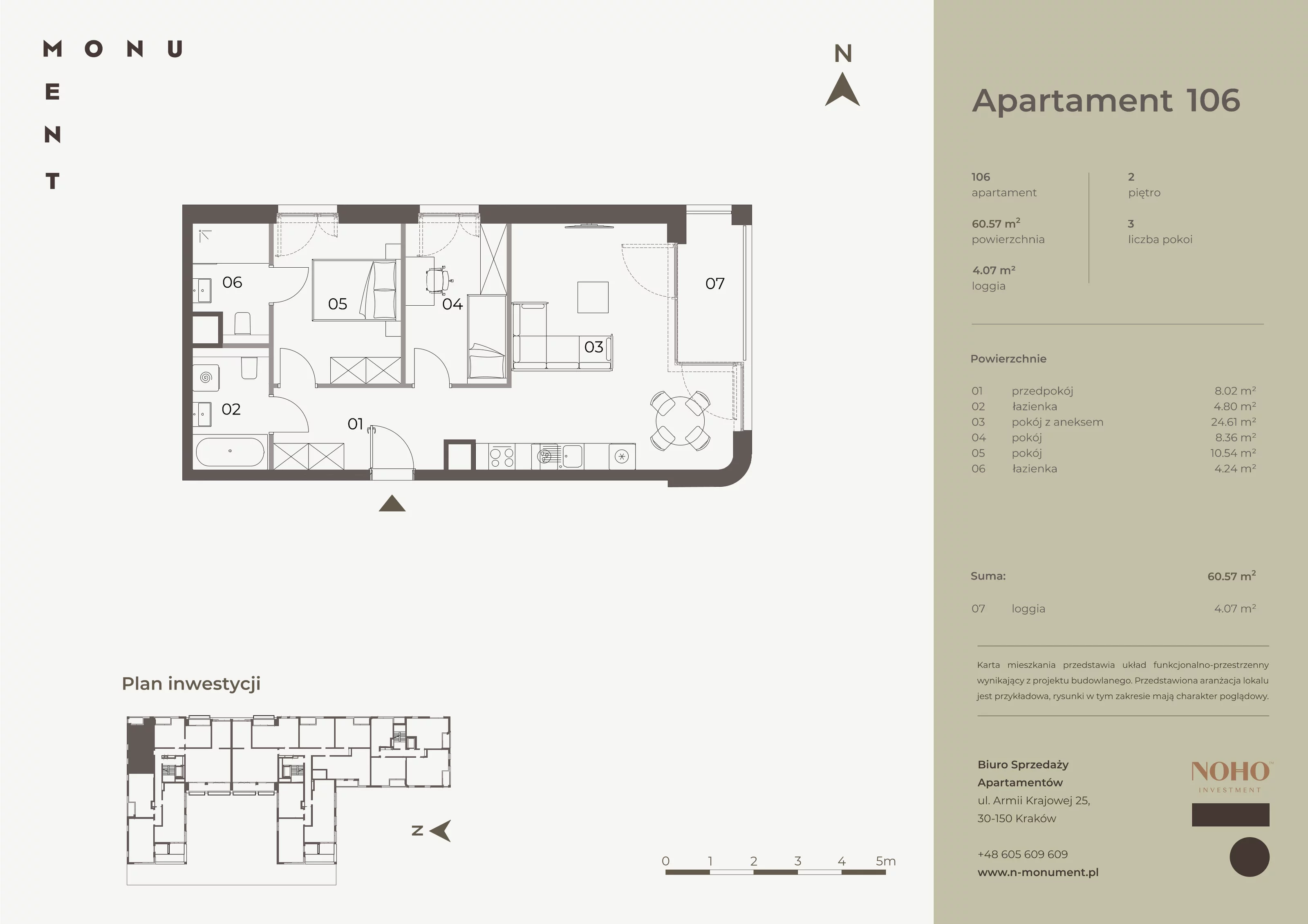 3 pokoje, apartament 60,57 m², piętro 2, oferta nr 106, Monument, Kraków, Prądnik Biały, Azory, ul. Wybickiego 6