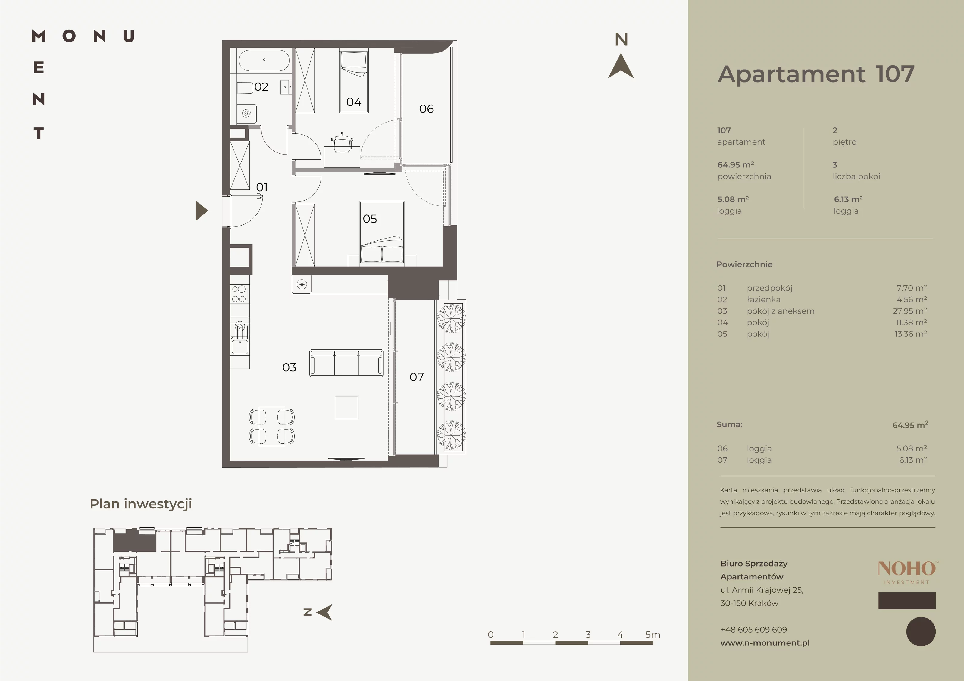 3 pokoje, apartament 64,95 m², piętro 2, oferta nr 107, Monument, Kraków, Prądnik Biały, Azory, ul. Wybickiego 6