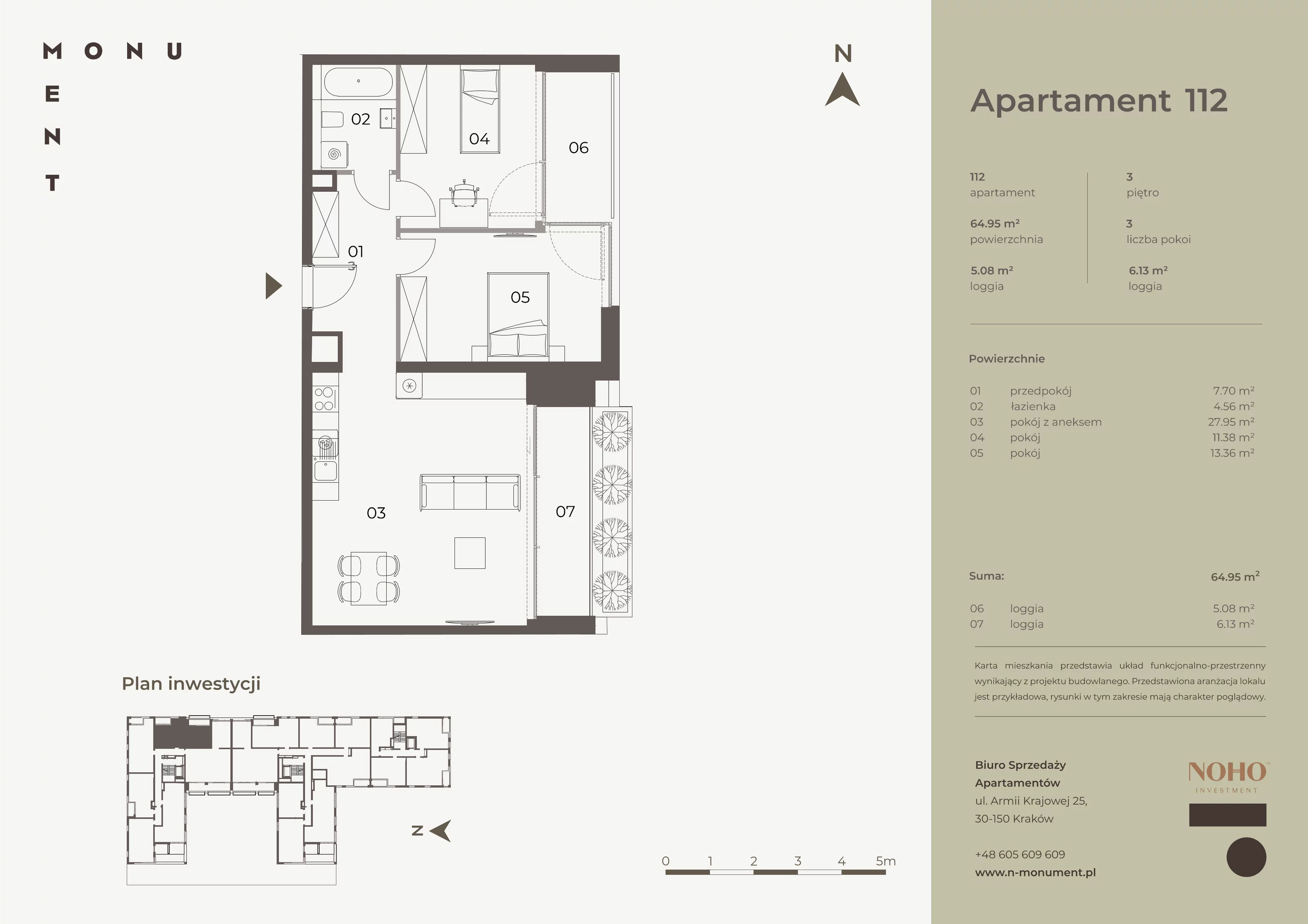 3 pokoje, apartament 64,95 m², piętro 3, oferta nr 112, Monument, Kraków, Prądnik Biały, Azory, ul. Wybickiego 6