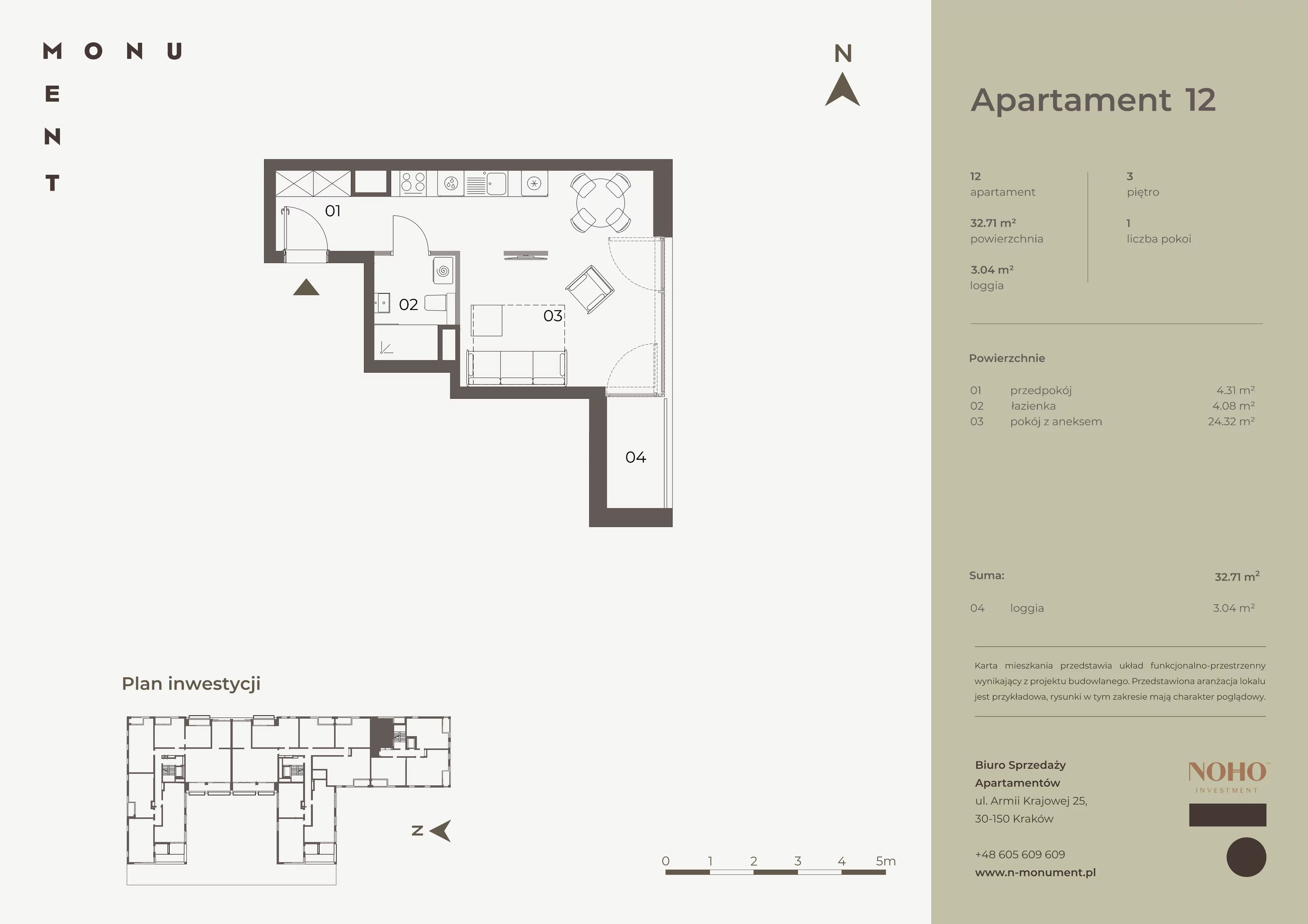 Apartament 32,71 m², piętro 3, oferta nr 12, Monument, Kraków, Prądnik Biały, Azory, ul. Wybickiego 6