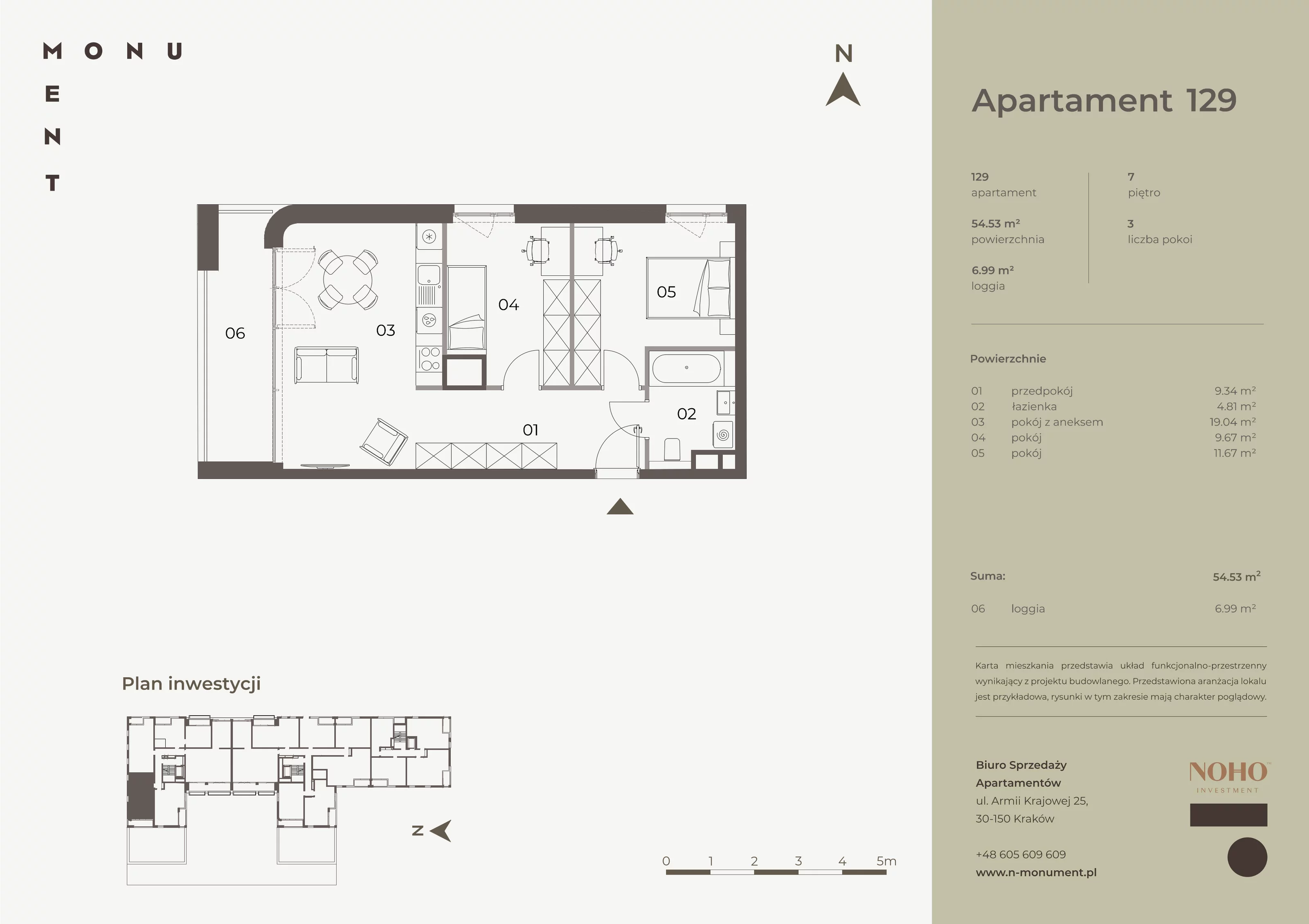 3 pokoje, apartament 54,53 m², piętro 7, oferta nr 129, Monument, Kraków, Prądnik Biały, Azory, ul. Wybickiego 6