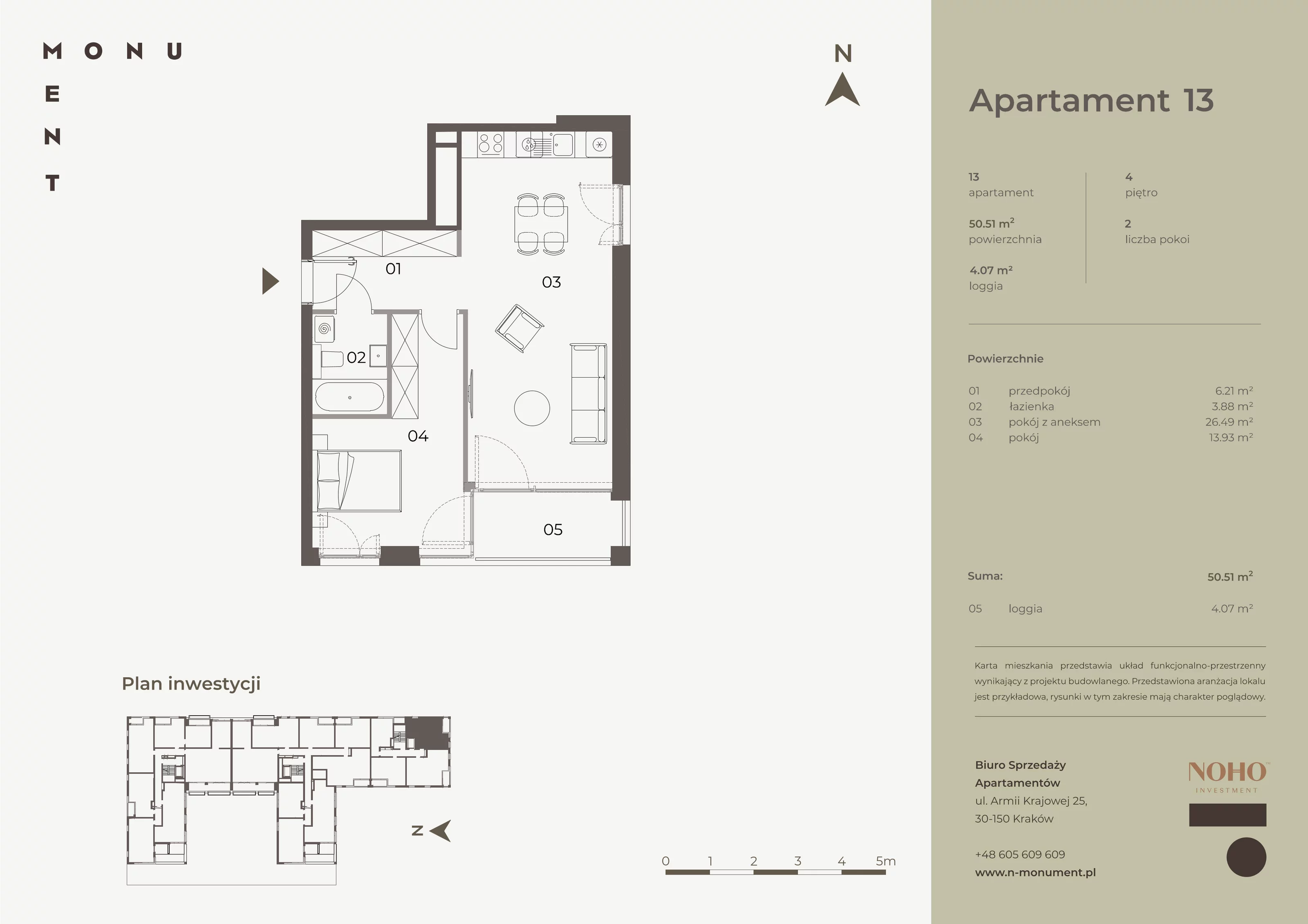 Apartament 50,51 m², piętro 4, oferta nr 13, Monument, Kraków, Prądnik Biały, Azory, ul. Wybickiego 6