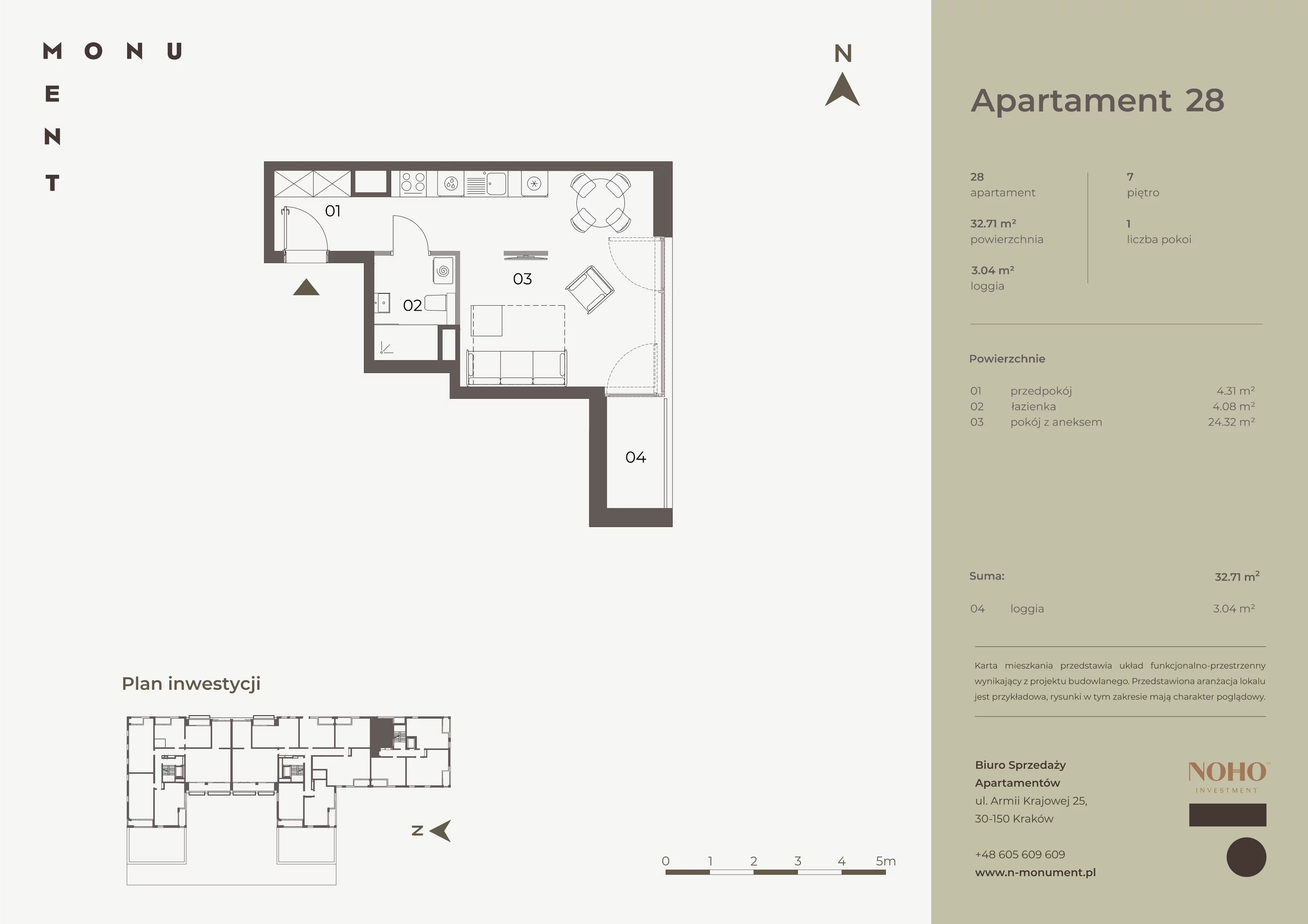 Apartament 32,71 m², piętro 7, oferta nr 28, Monument, Kraków, Prądnik Biały, Azory, ul. Wybickiego 6