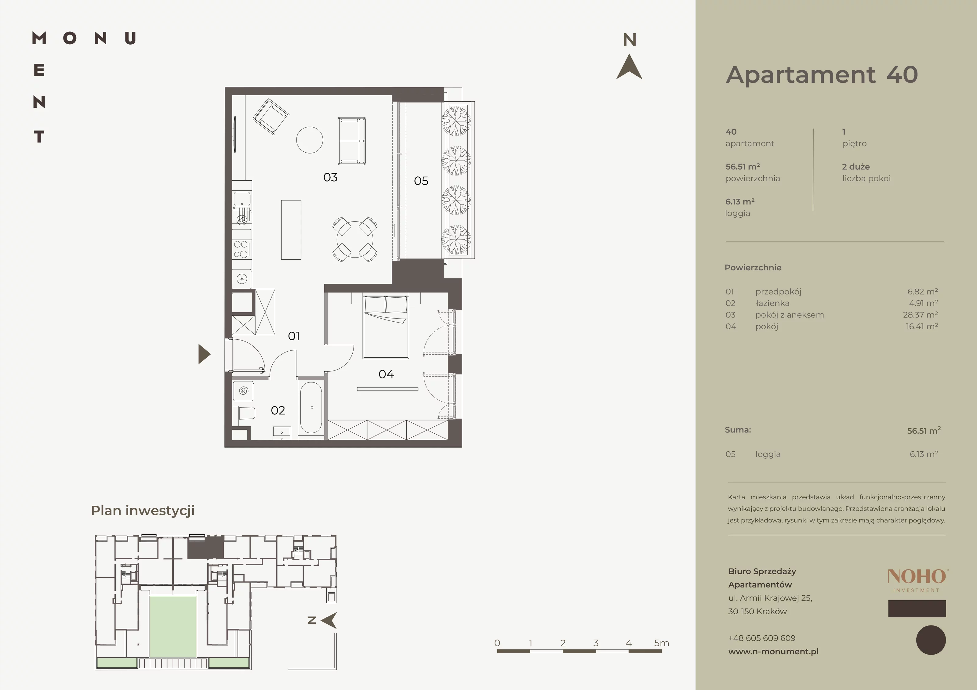 Apartament 56,51 m², piętro 1, oferta nr 40, Monument, Kraków, Prądnik Biały, Azory, ul. Wybickiego 6