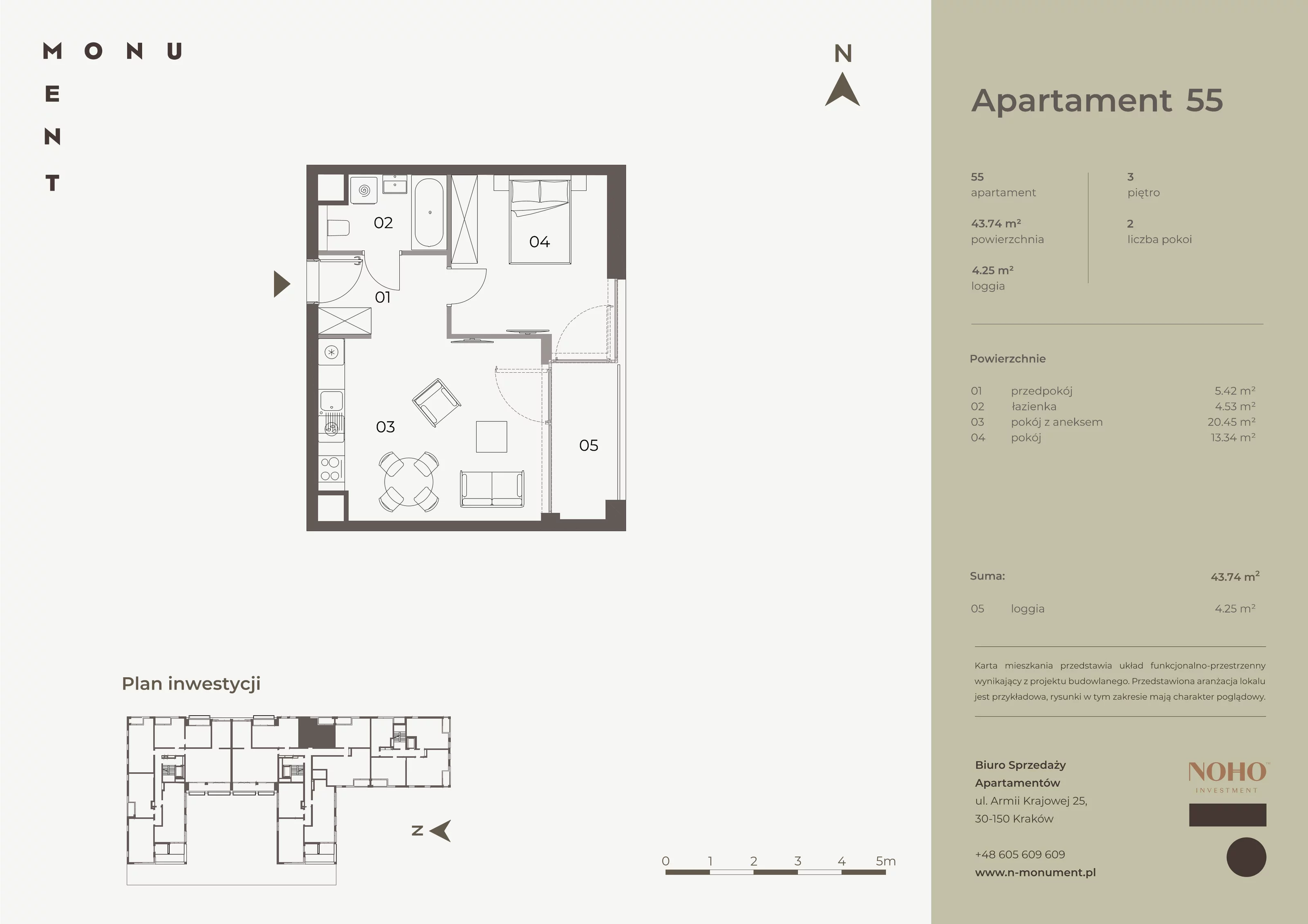 Apartament 43,74 m², piętro 3, oferta nr 55, Monument, Kraków, Prądnik Biały, Azory, ul. Wybickiego 6