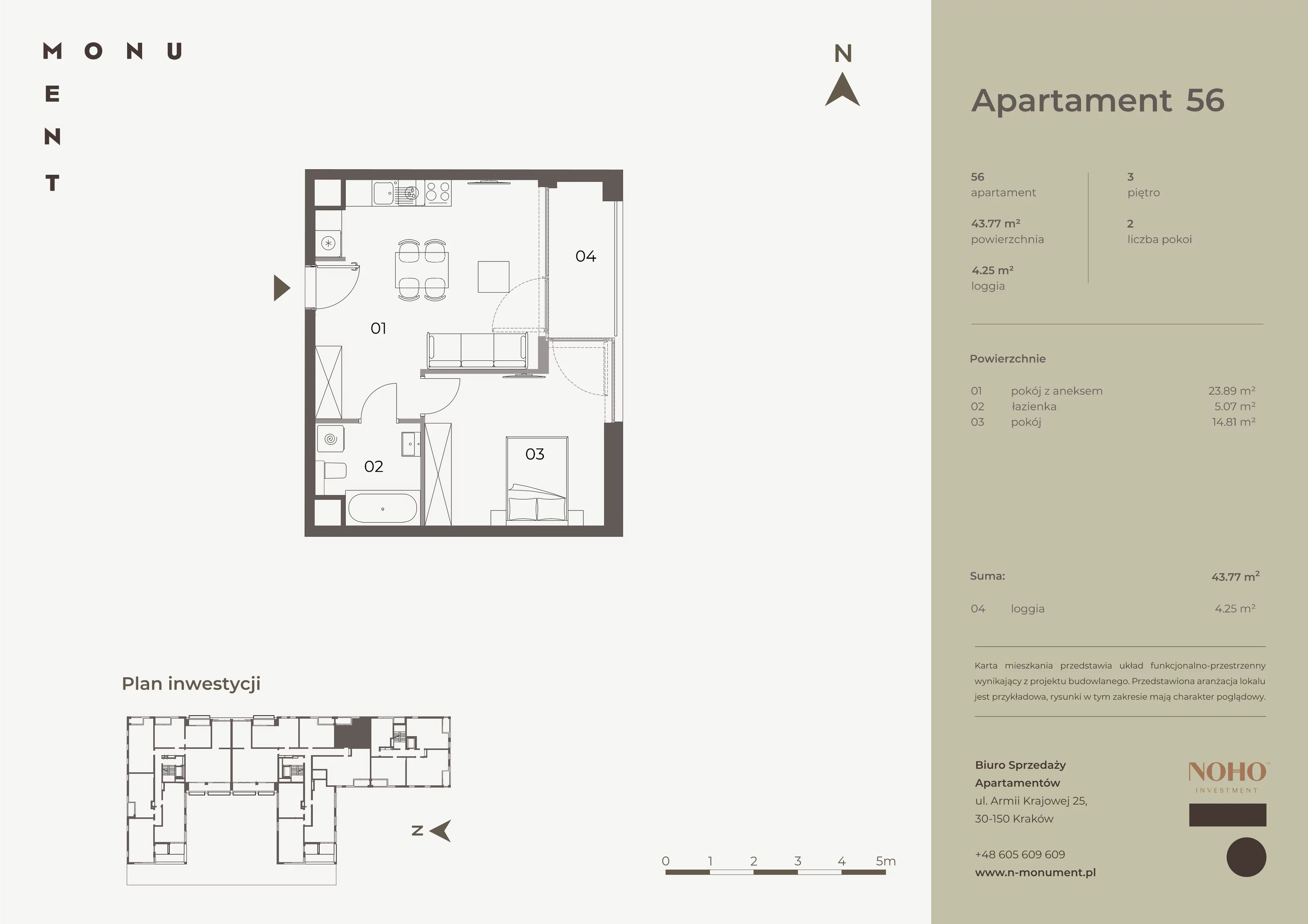 Apartament 43,77 m², piętro 3, oferta nr 56, Monument, Kraków, Prądnik Biały, Azory, ul. Wybickiego 6