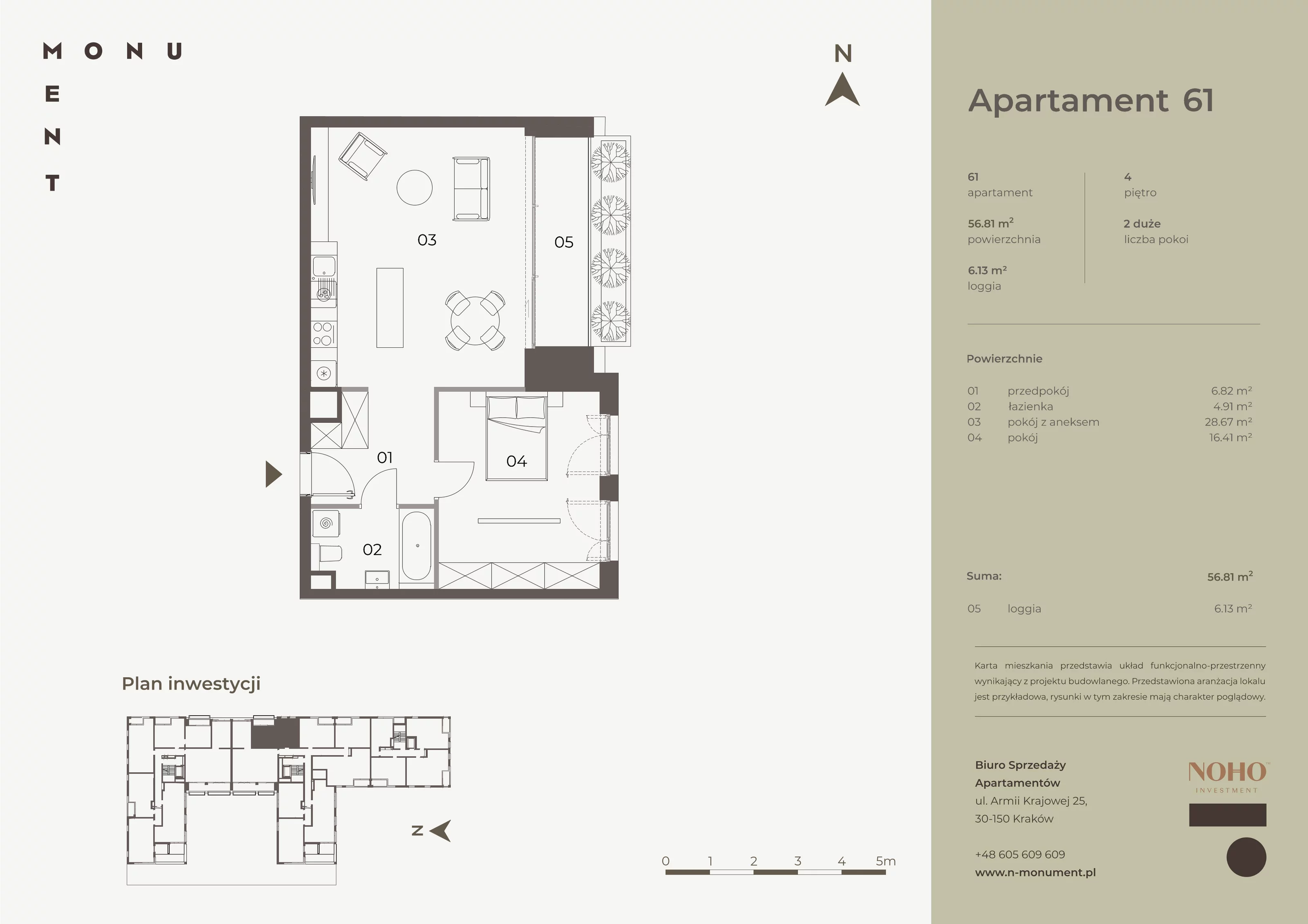 Apartament 56,81 m², piętro 4, oferta nr 61, Monument, Kraków, Prądnik Biały, Azory, ul. Wybickiego 6