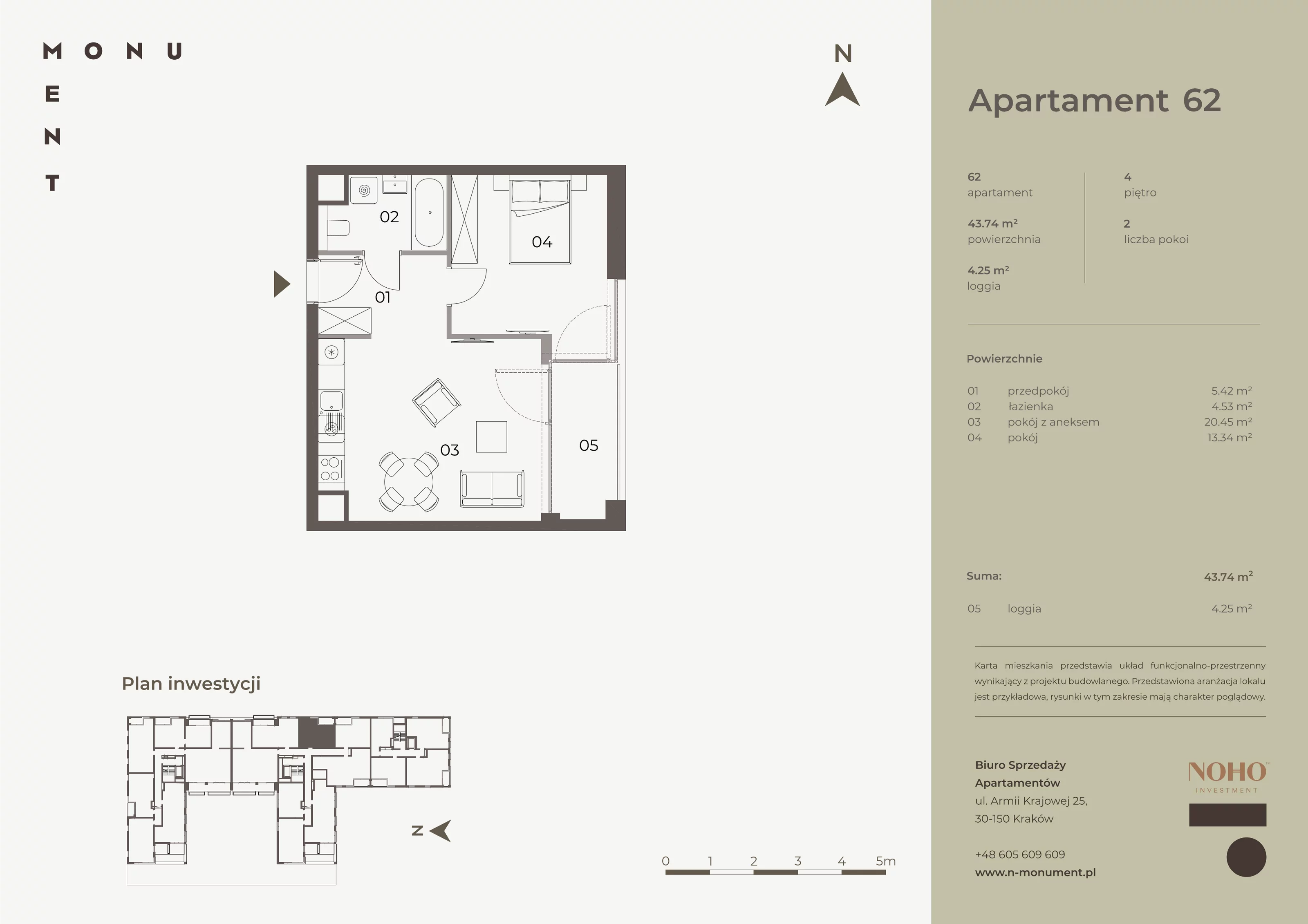 Apartament 43,74 m², piętro 4, oferta nr 62, Monument, Kraków, Prądnik Biały, Azory, ul. Wybickiego 6