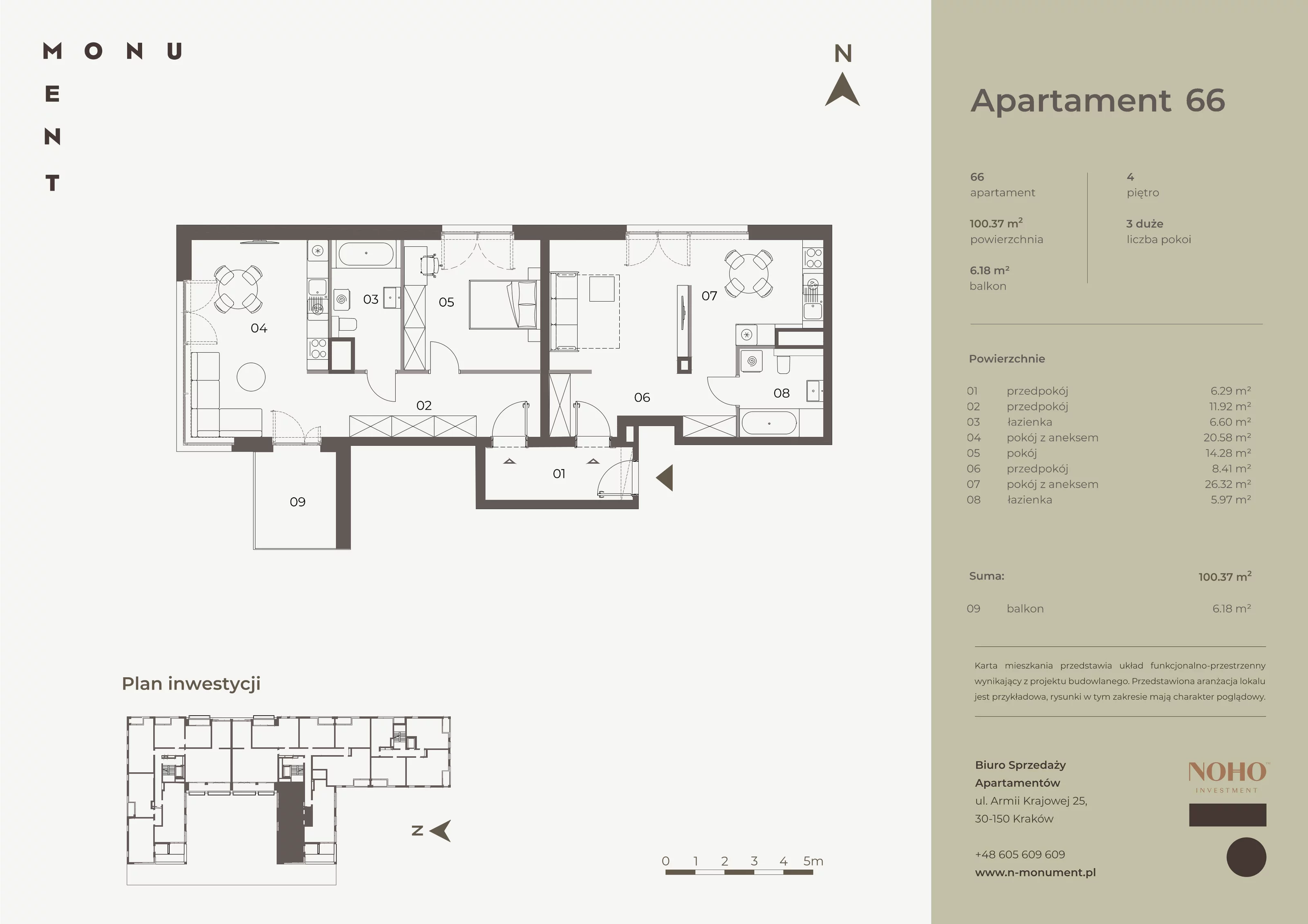 2 pokoje, apartament 100,37 m², piętro 4, oferta nr 66, Monument, Kraków, Prądnik Biały, Azory, ul. Wybickiego 6
