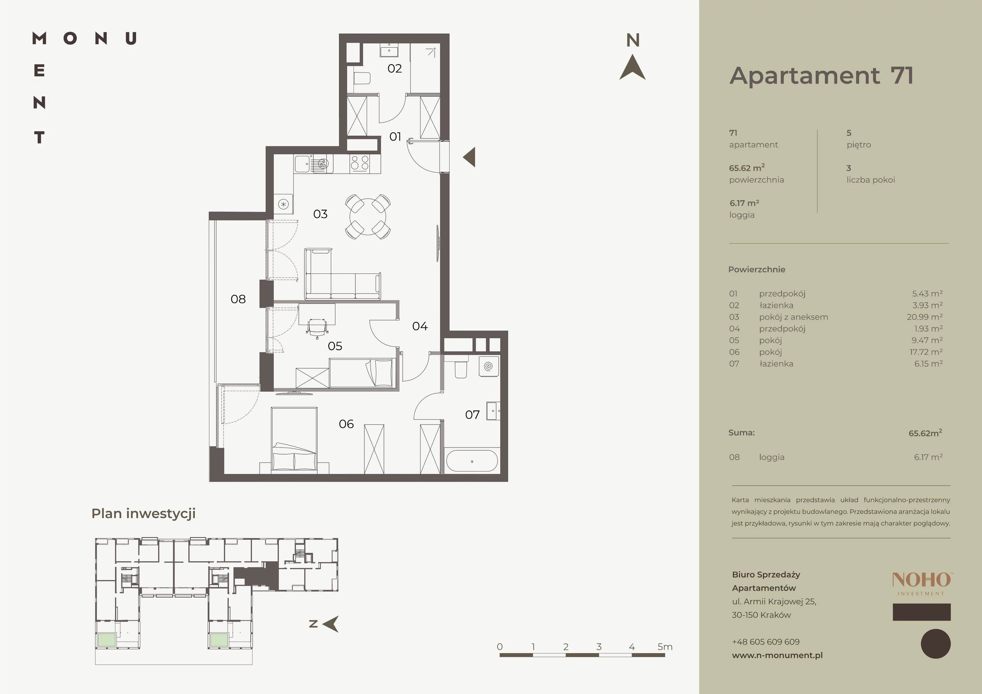 3 pokoje, apartament 65,62 m², piętro 5, oferta nr 71, Monument, Kraków, Prądnik Biały, Azory, ul. Wybickiego 6