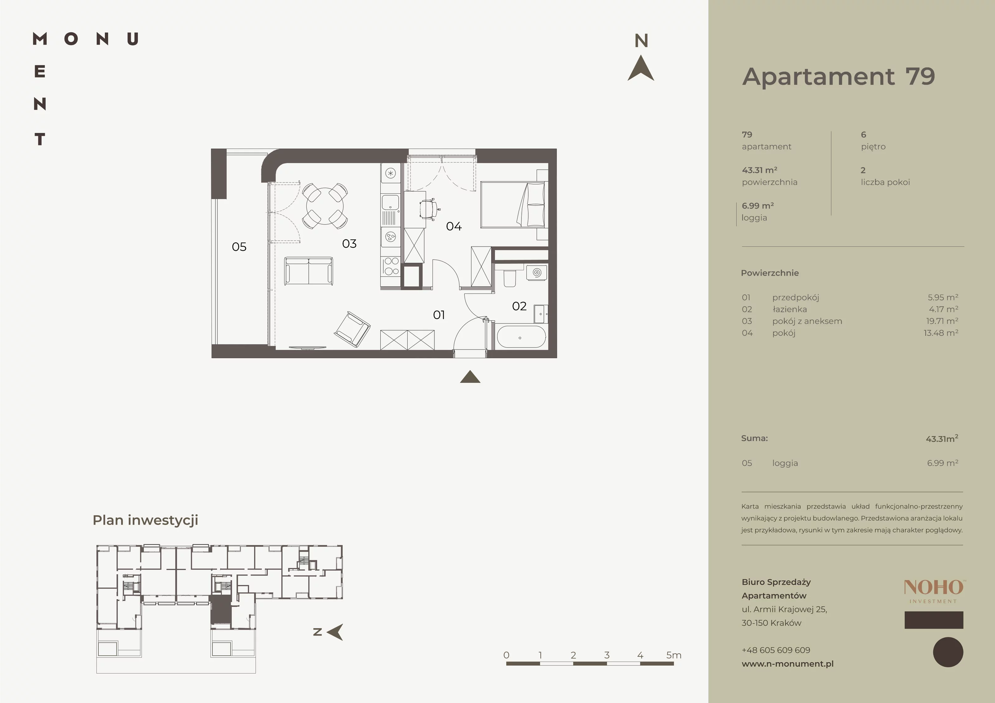 Apartament 43,31 m², piętro 6, oferta nr 79, Monument, Kraków, Prądnik Biały, Azory, ul. Wybickiego 6