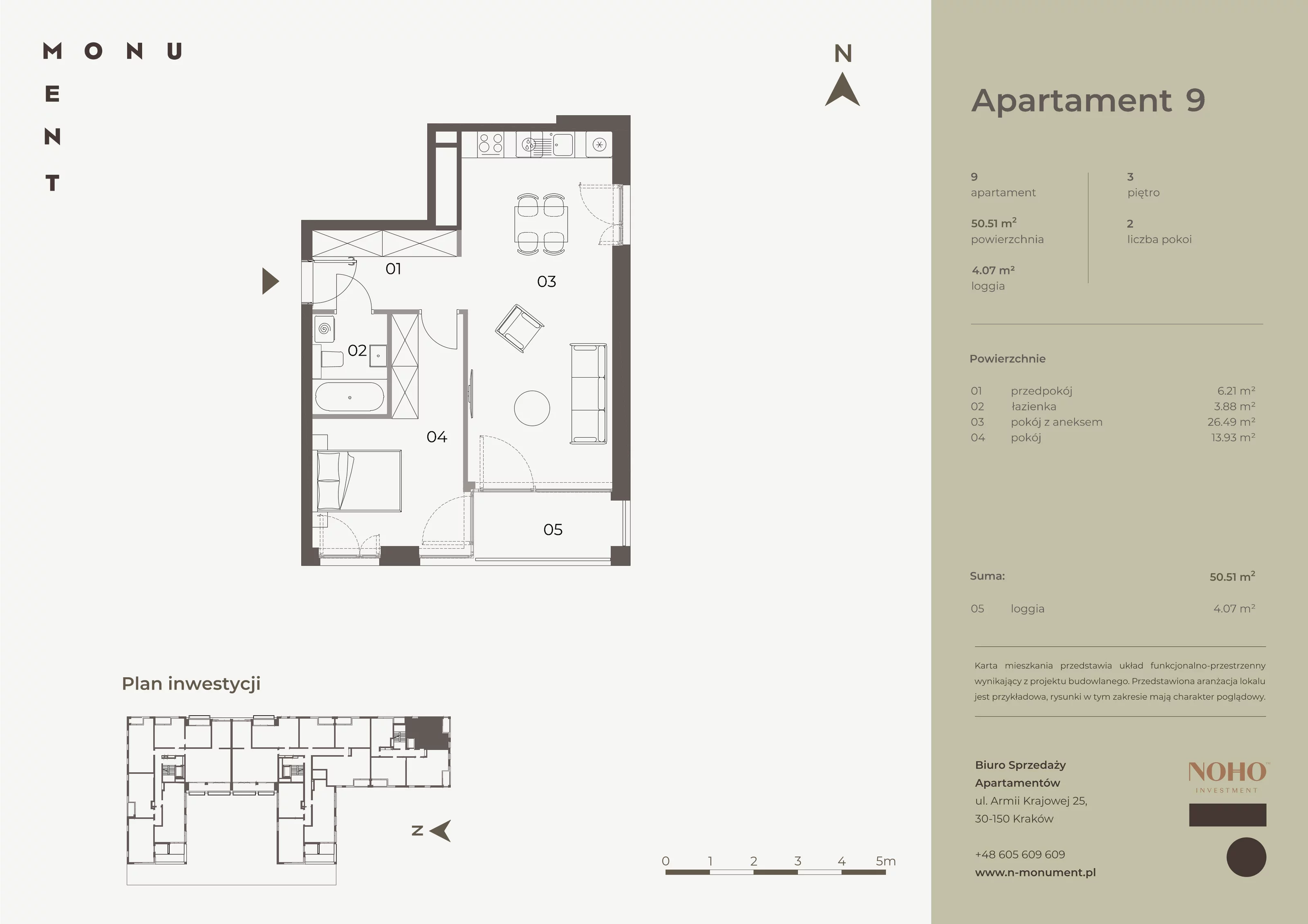 Apartament 50,51 m², piętro 3, oferta nr 9, Monument, Kraków, Prądnik Biały, Azory, ul. Wybickiego 6