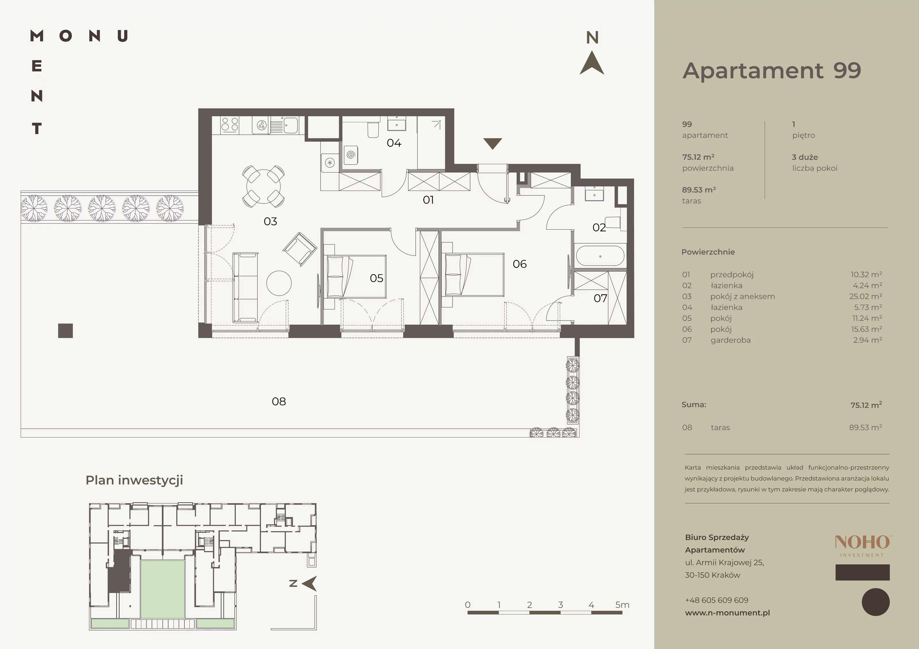 3 pokoje, apartament 75,12 m², piętro 1, oferta nr 99, Monument, Kraków, Prądnik Biały, Azory, ul. Wybickiego 6