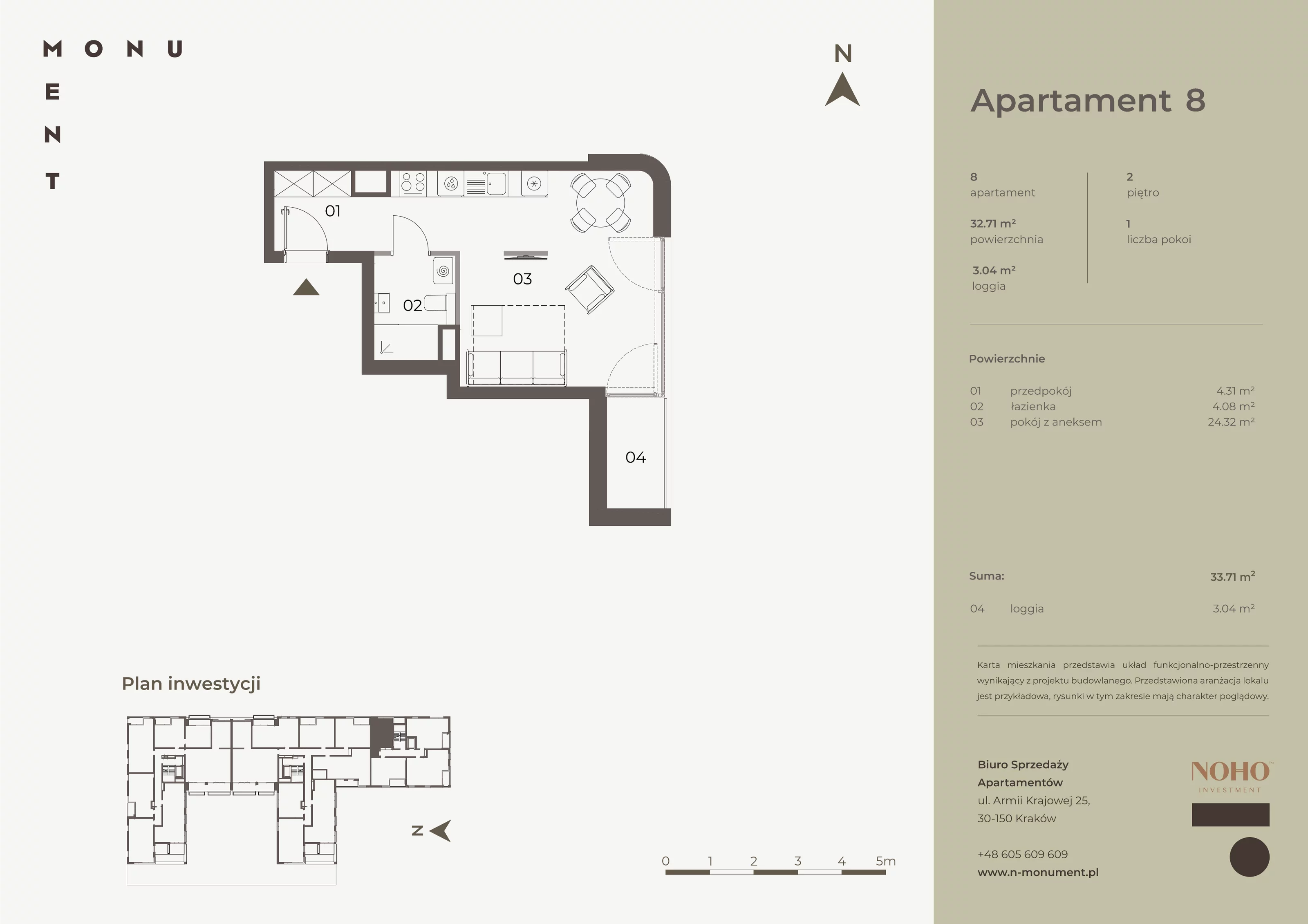 1 pokój, apartament 32,71 m², piętro 2, oferta nr 8, Monument, Kraków, Prądnik Biały, Azory, ul. Wybickiego 6