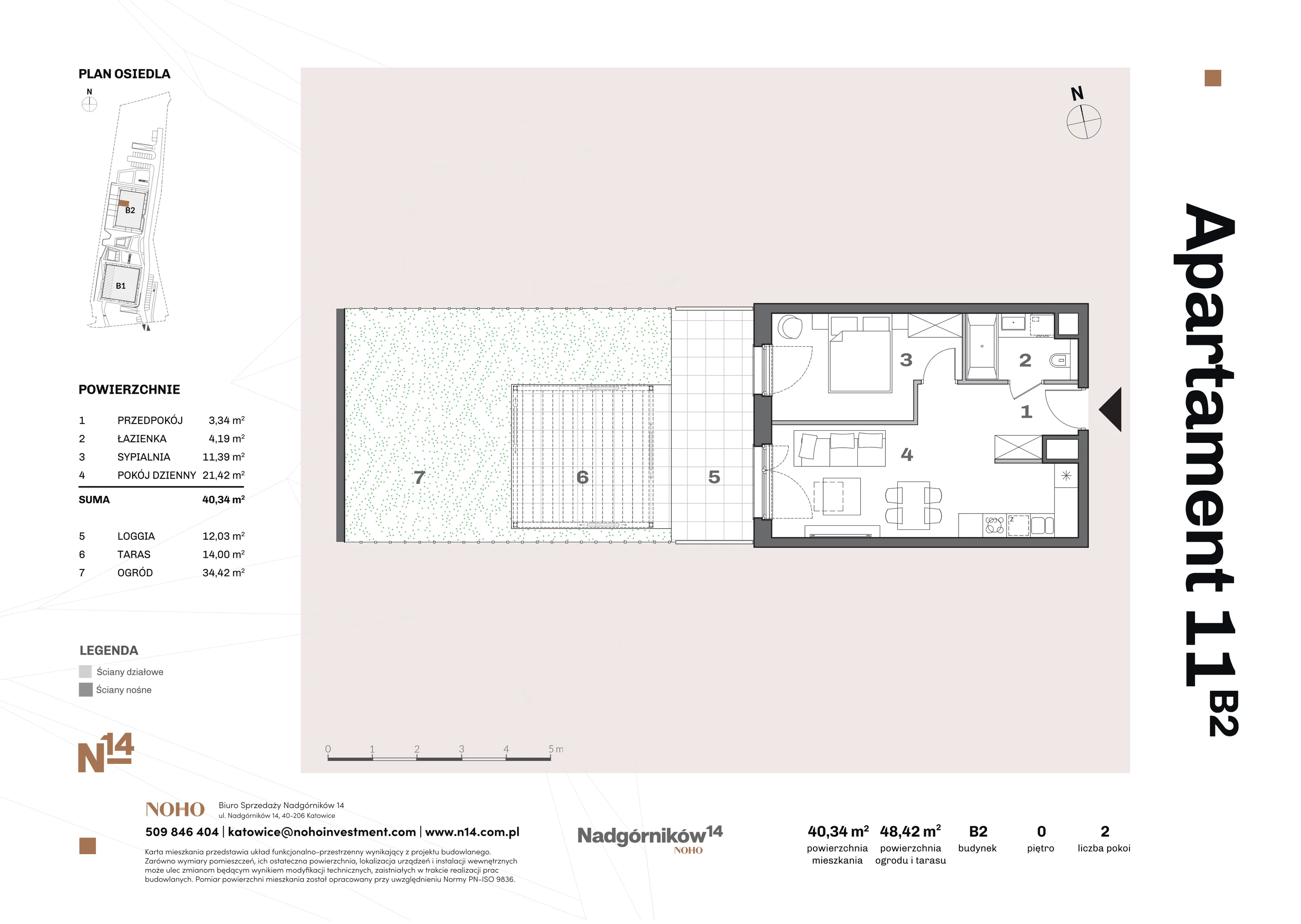2 pokoje, apartament 40,65 m², parter, oferta nr 11, Nadgórników 14, Katowice, Bogucice, ul. Nadgórników 14