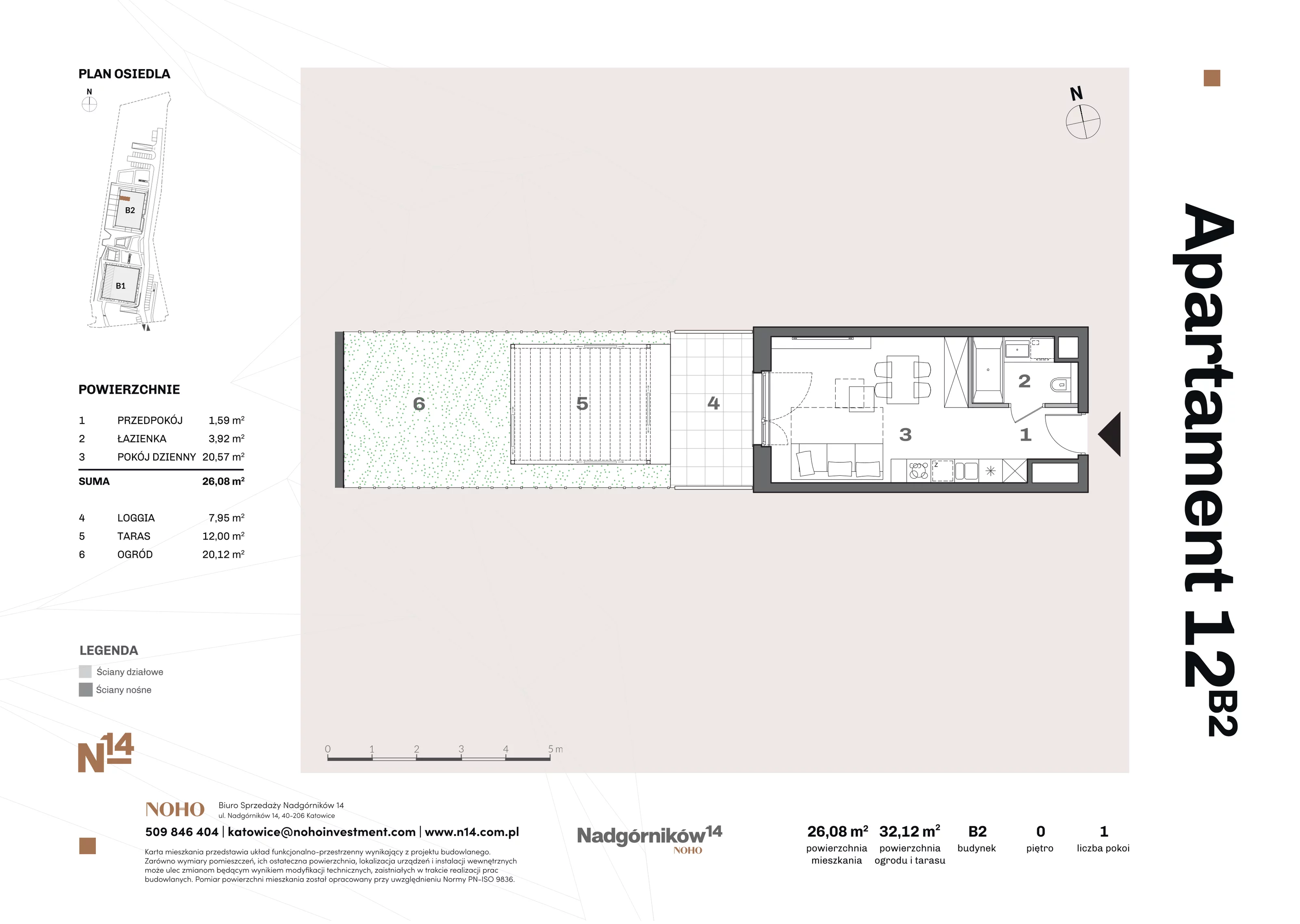 1 pokój, apartament 26,18 m², parter, oferta nr 12, Nadgórników 14, Katowice, Bogucice, ul. Nadgórników 14