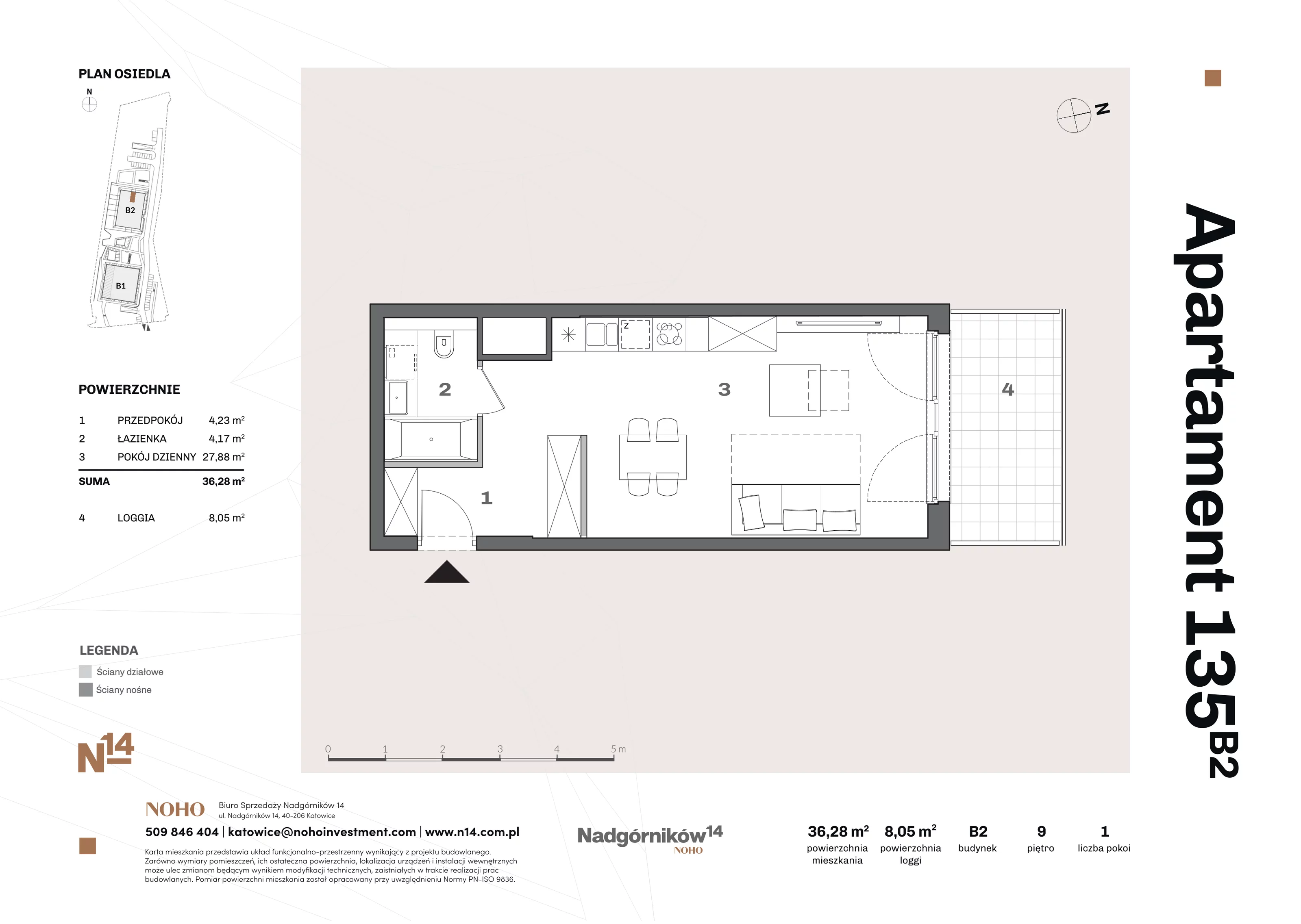 1 pokój, apartament 36,59 m², piętro 9, oferta nr 135, Nadgórników 14, Katowice, Bogucice, ul. Nadgórników 14