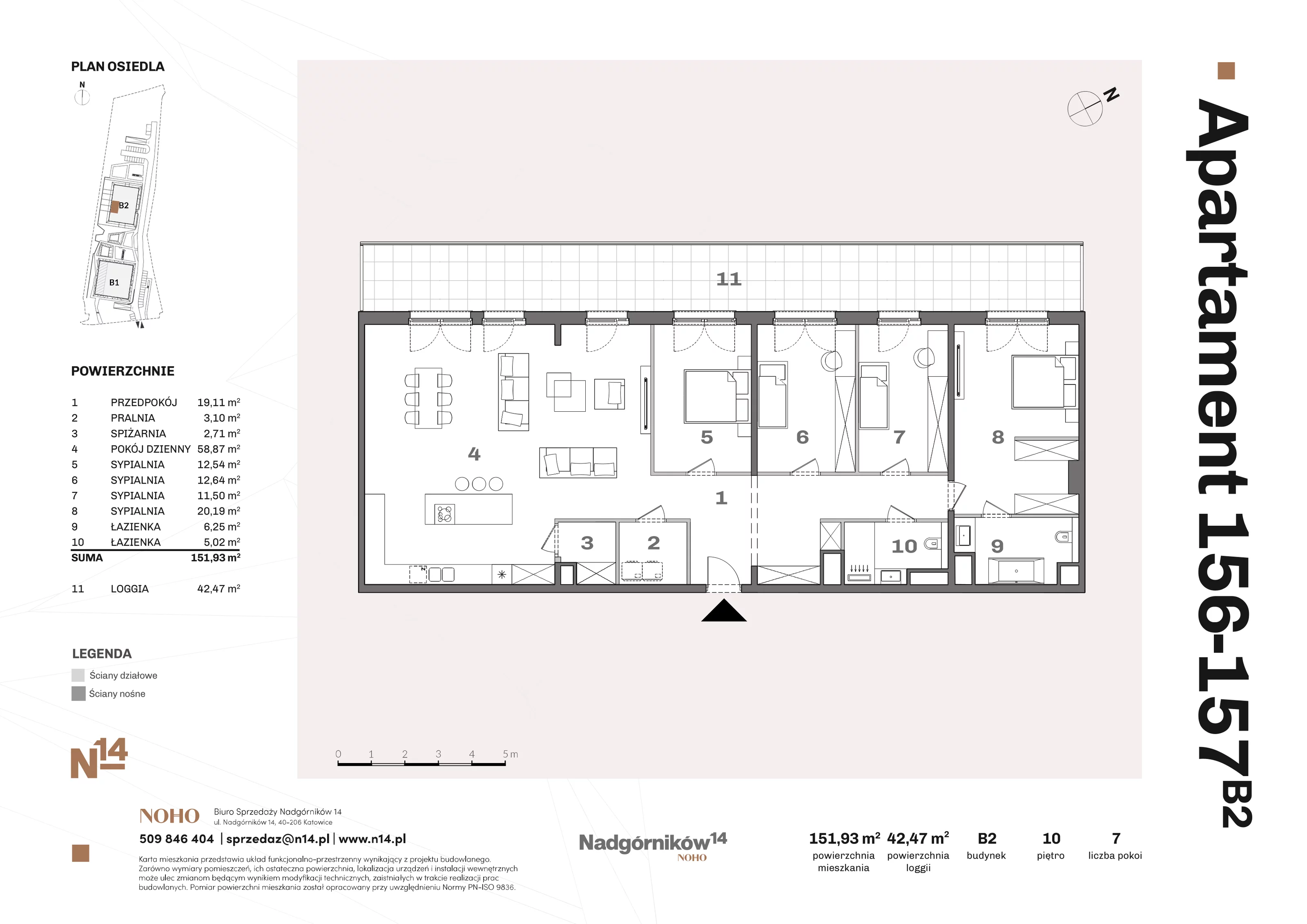 5 pokoi, apartament 152,88 m², piętro 10, oferta nr 156, Nadgórników 14, Katowice, Bogucice, ul. Nadgórników 14