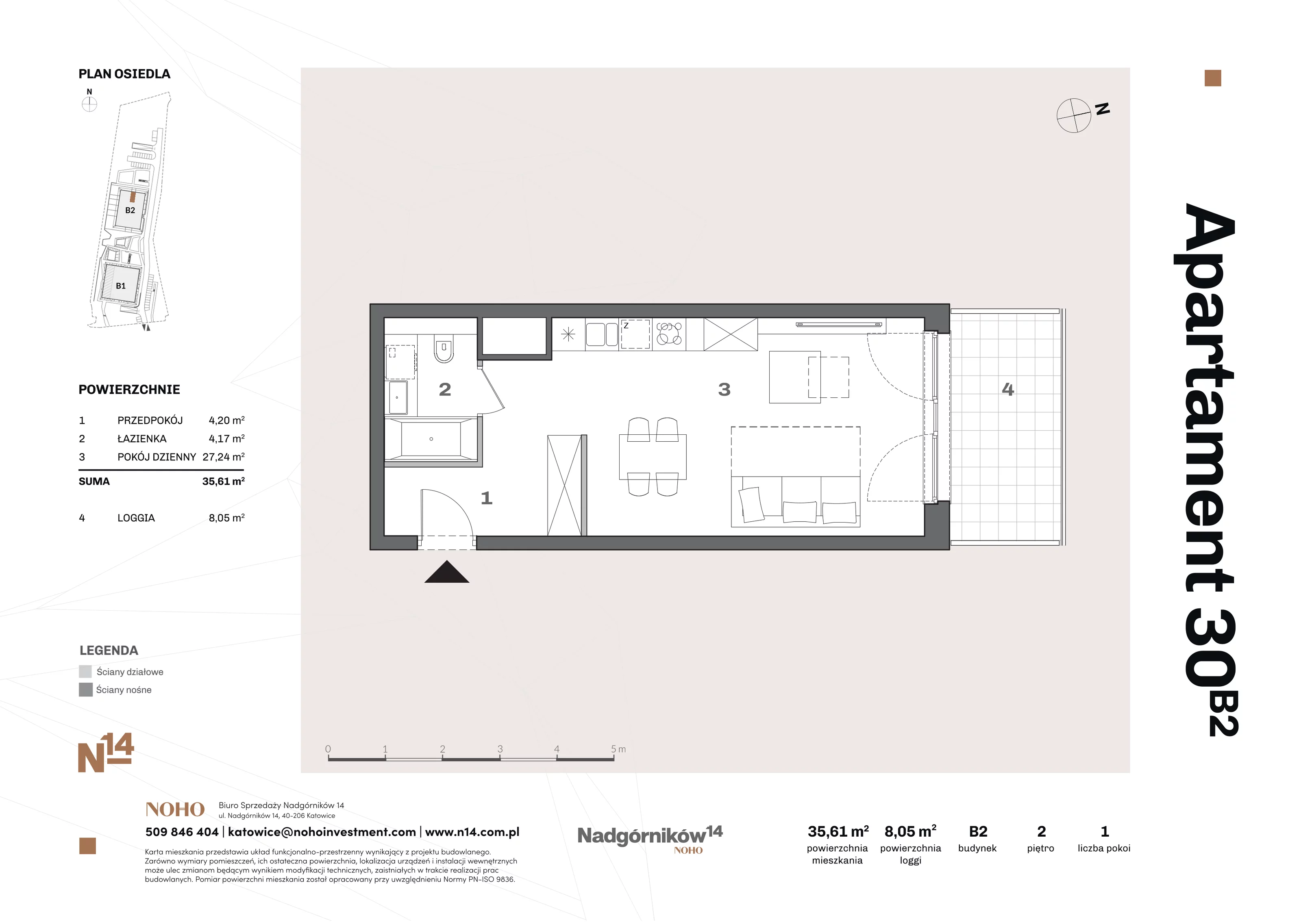 1 pokój, apartament 35,79 m², piętro 2, oferta nr 30, Nadgórników 14, Katowice, Bogucice, ul. Nadgórników 14
