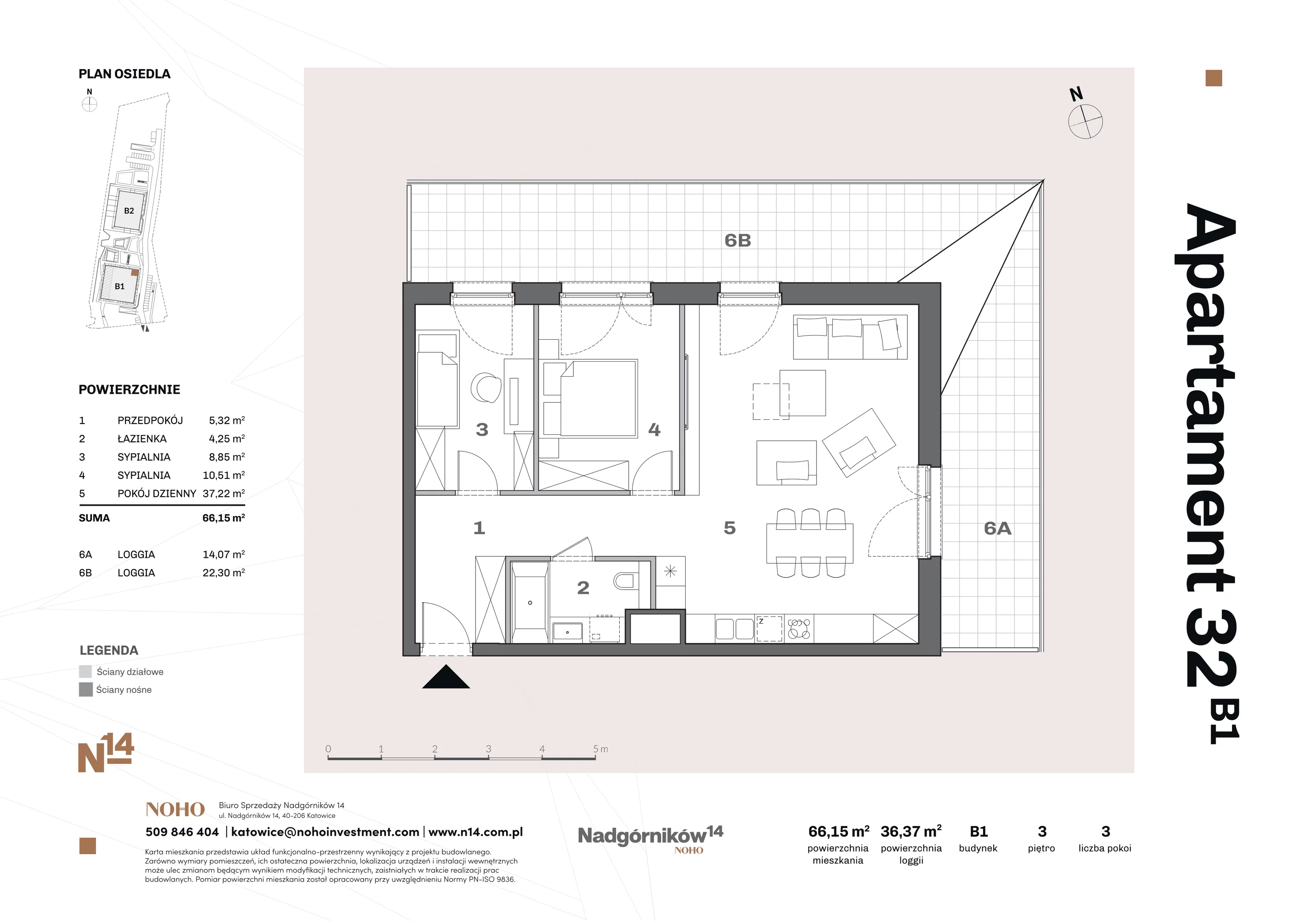 3 pokoje, apartament 66,66 m², piętro 3, oferta nr 32, Nadgórników 14, Katowice, Bogucice, ul. Nadgórników 14