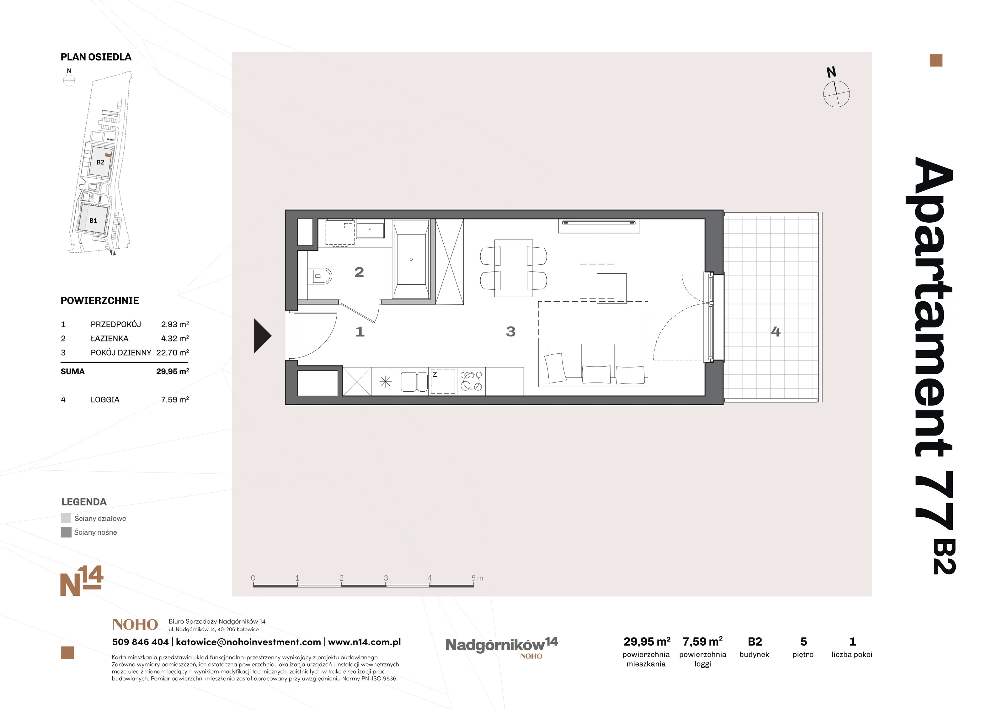 1 pokój, apartament 30,08 m², piętro 5, oferta nr 77, Nadgórników 14, Katowice, Bogucice, ul. Nadgórników 14