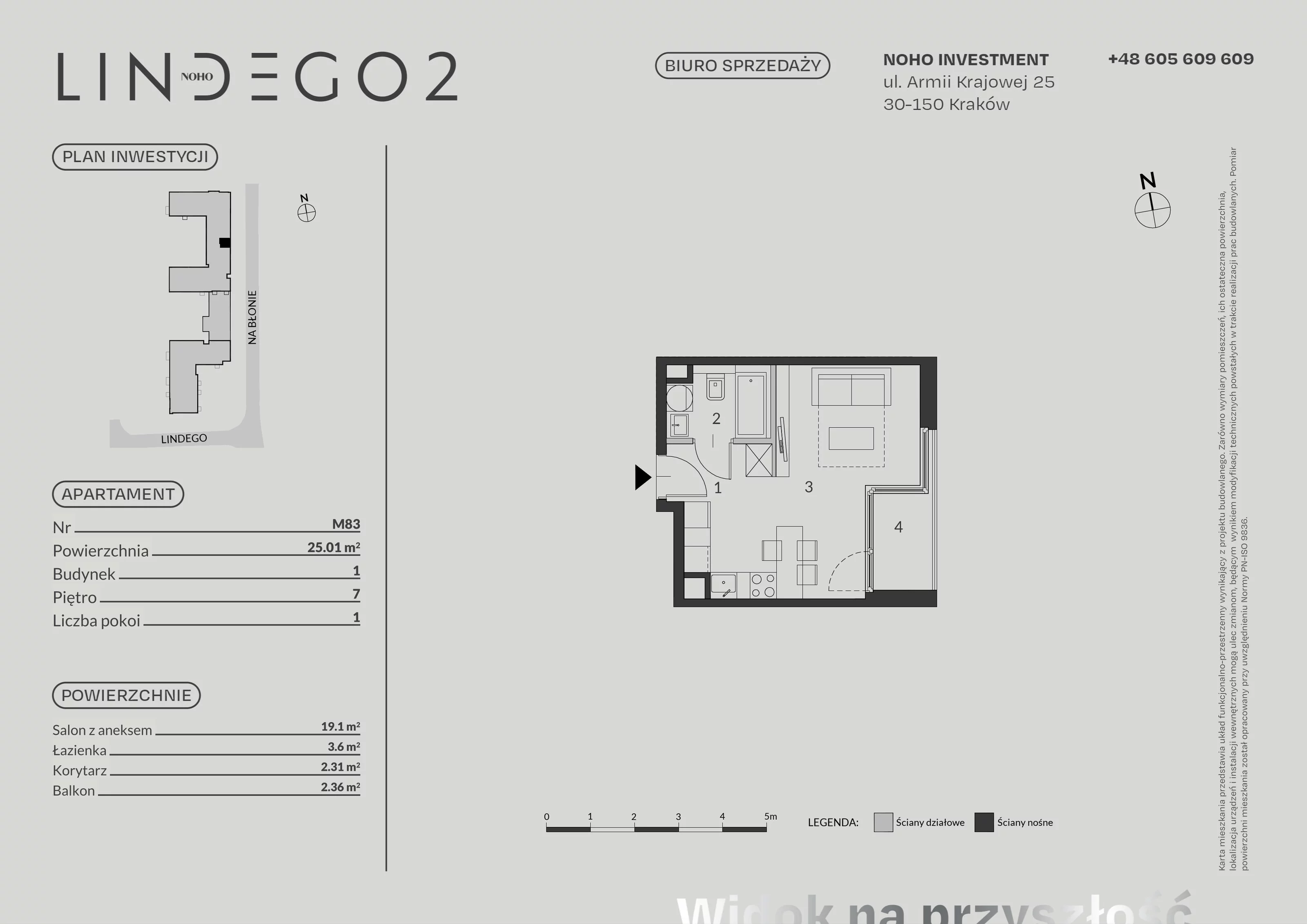 1 pokój, apartament 25,01 m², piętro 7, oferta nr 83, LINDEGO2, Kraków, Bronowice, ul. Lindego 2