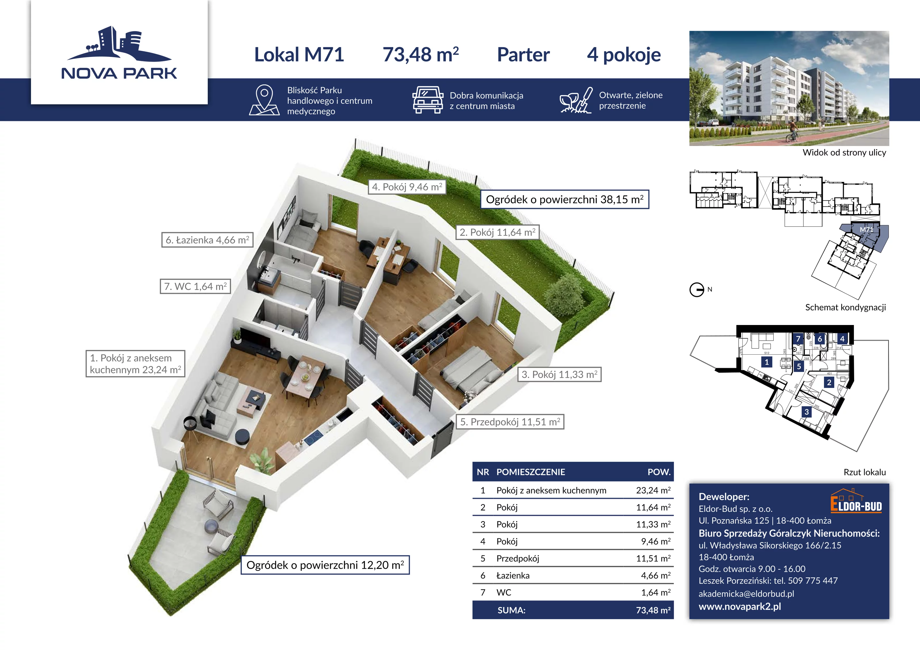 Mieszkanie 72,22 m², parter, oferta nr 71, Nova Park II, Łomża, Południe, ul. Akademicka