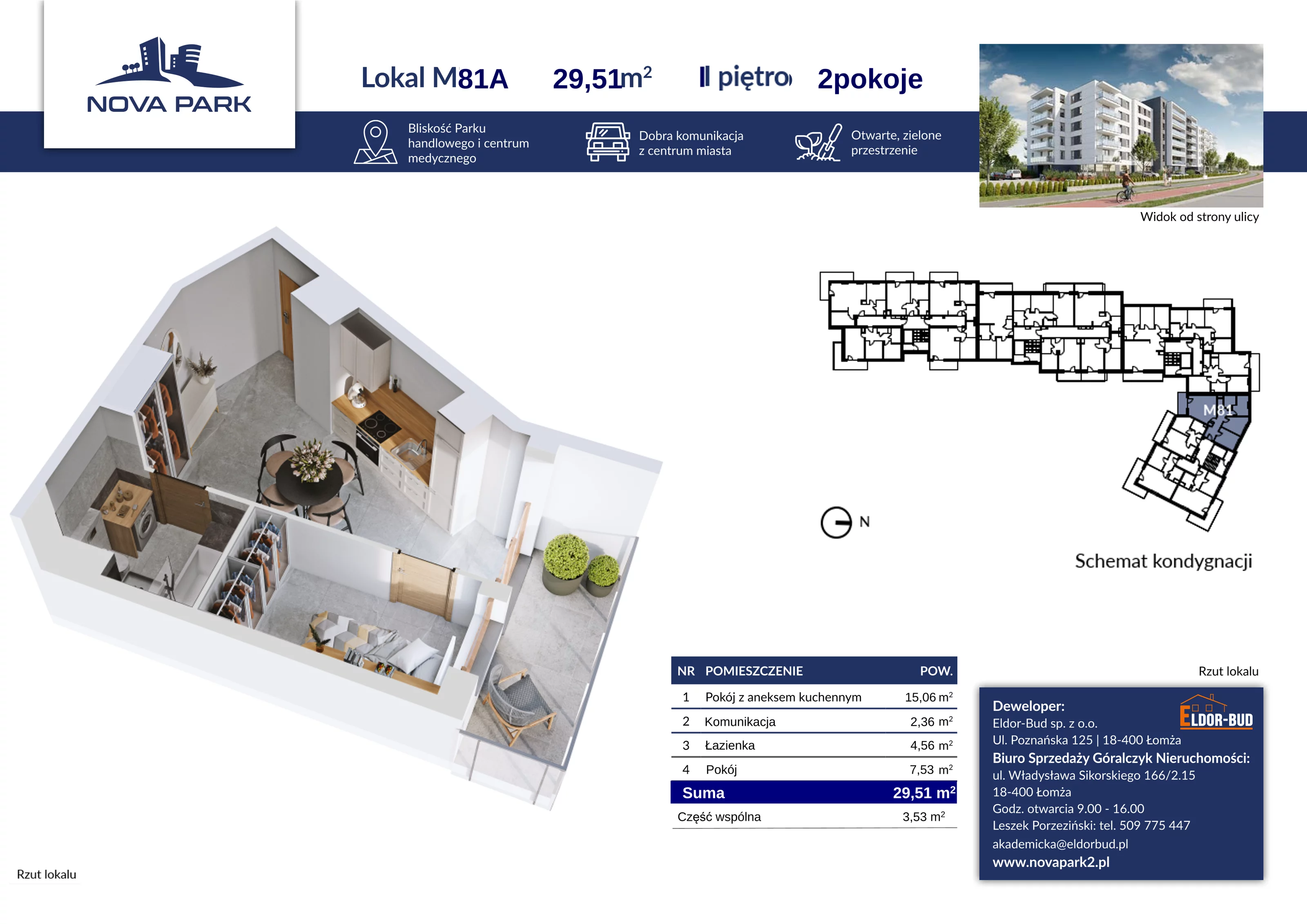 Mieszkanie 29,51 m², piętro 2, oferta nr 81A, Nova Park II, Łomża, Południe, ul. Akademicka