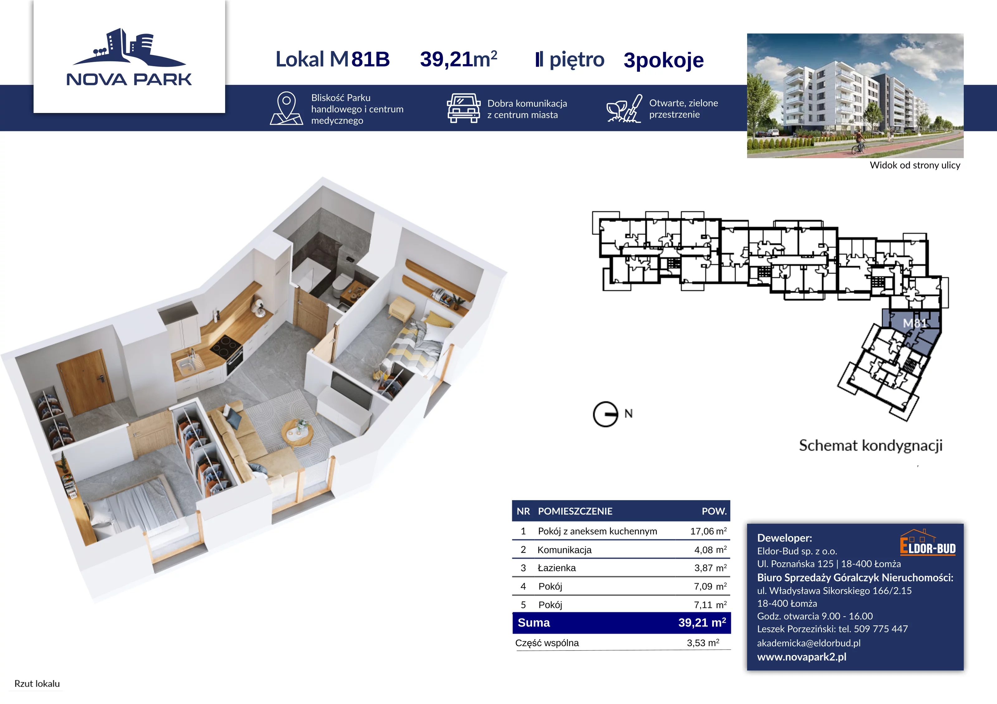 Mieszkanie 39,21 m², piętro 2, oferta nr 81B, Nova Park II, Łomża, Południe, ul. Akademicka