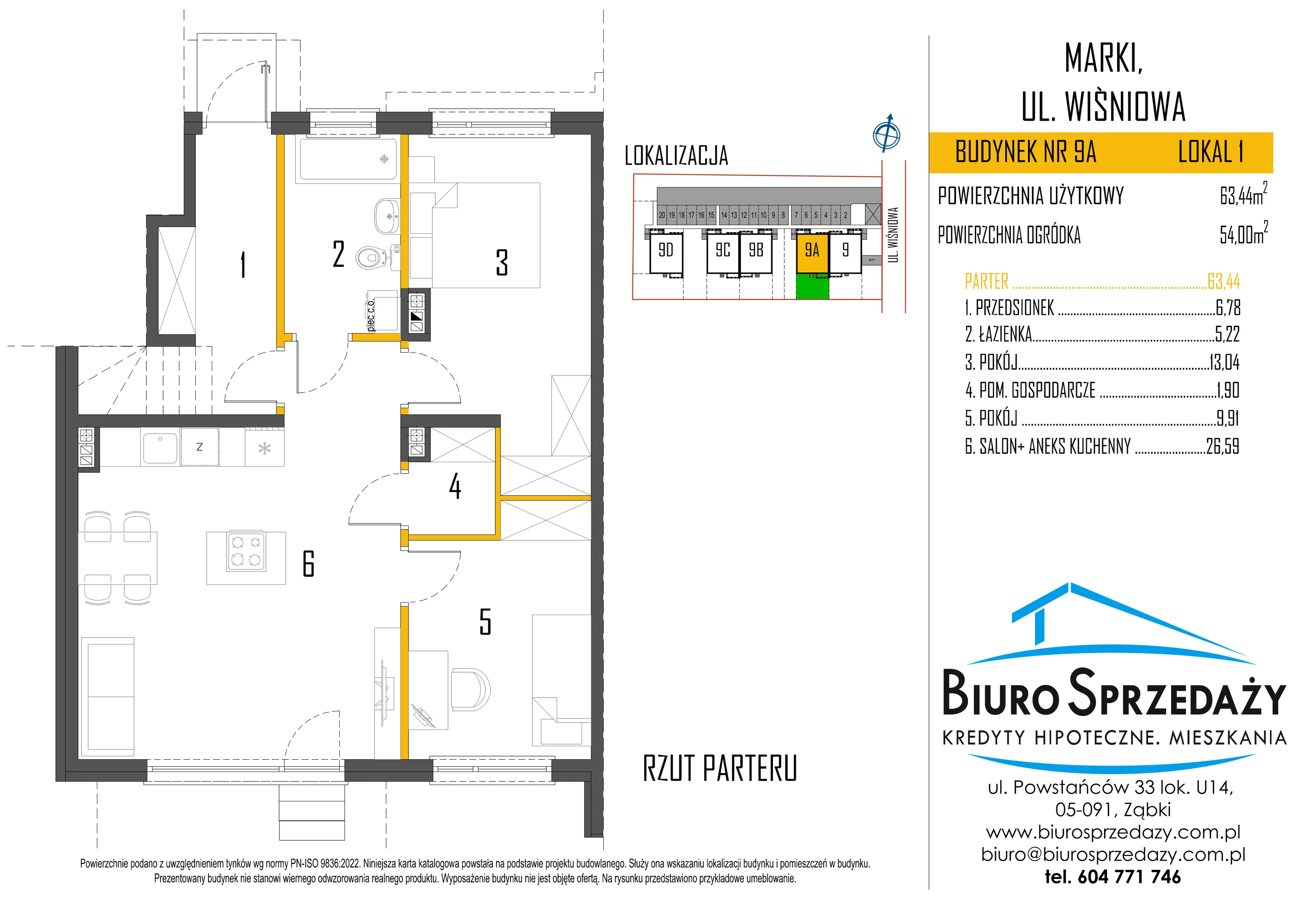 Mieszkanie 63,44 m², parter, oferta nr 9A/1, Osiedle Cherry, Marki, ul. Wiśniowa 9