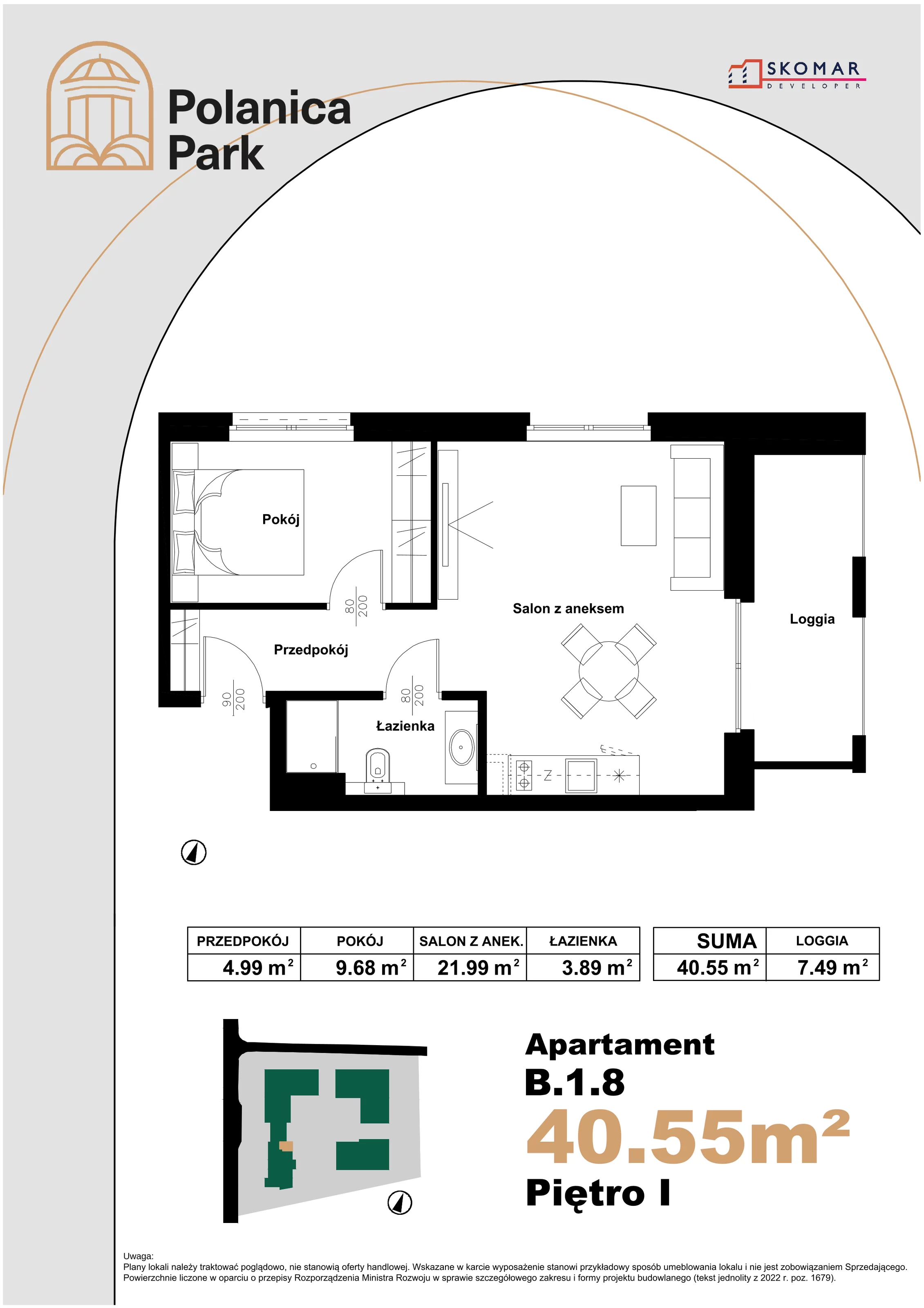 Apartament 40,55 m², piętro 1, oferta nr B_1_8, Polanica Park, Polanica-Zdrój, ul. Zdrojowa