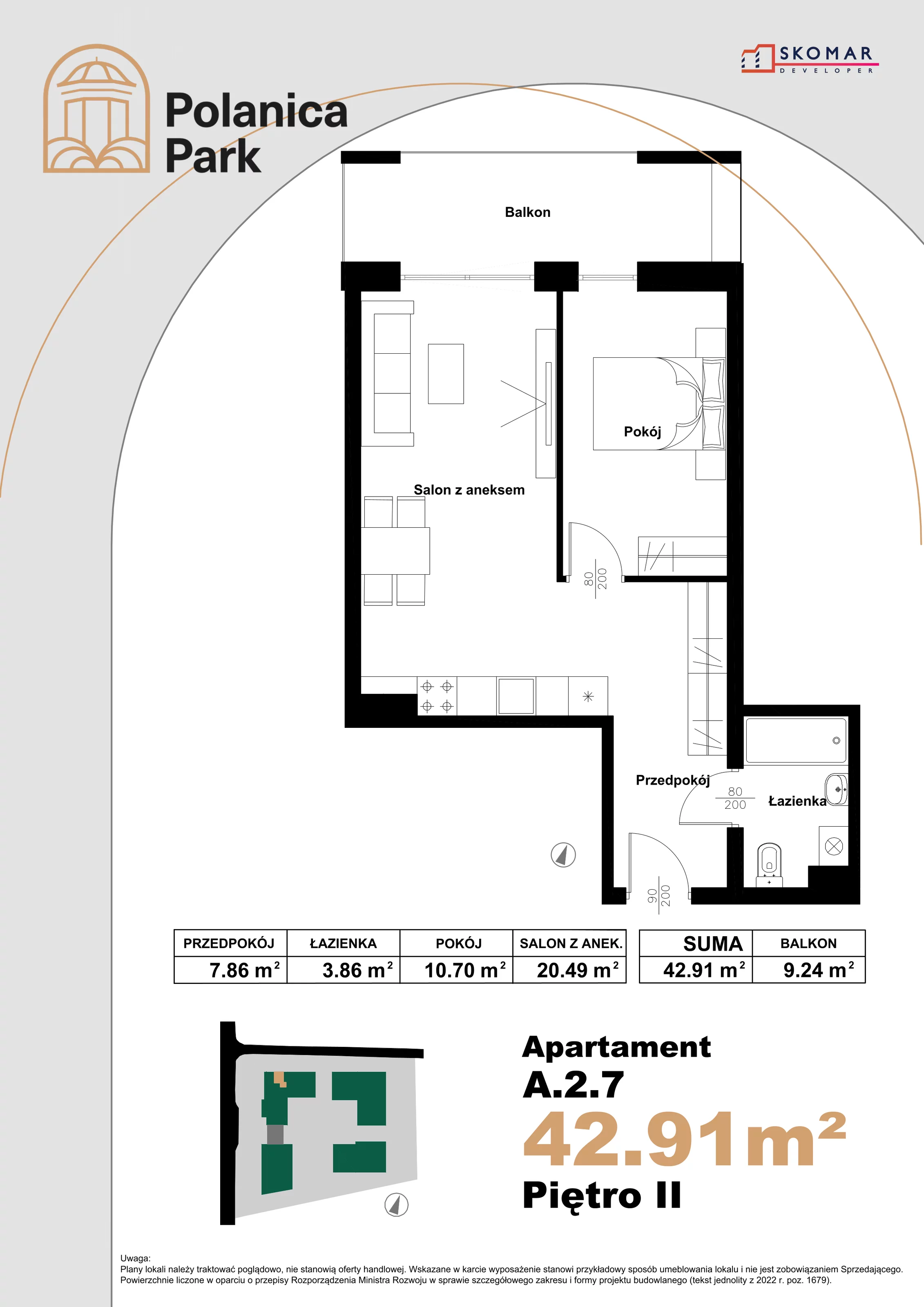 Apartament 42,91 m², piętro 2, oferta nr A_2_7, Polanica Park, Polanica-Zdrój, ul. Zdrojowa