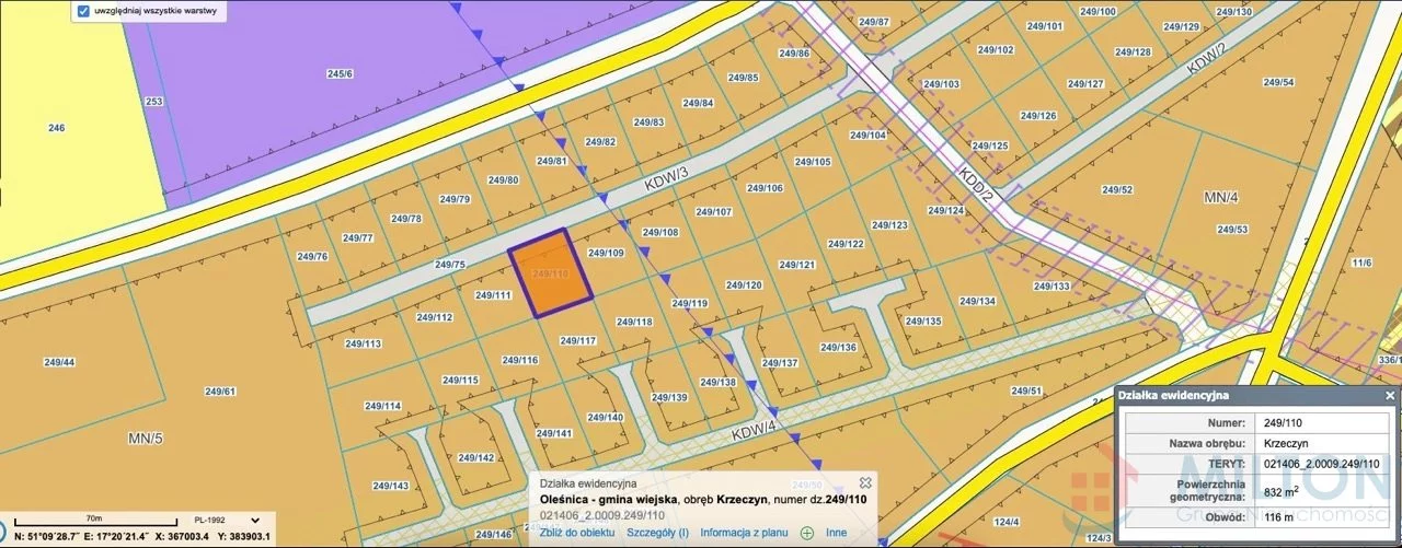 Działka 833,00 m², Oleśnica, Sprzedaż