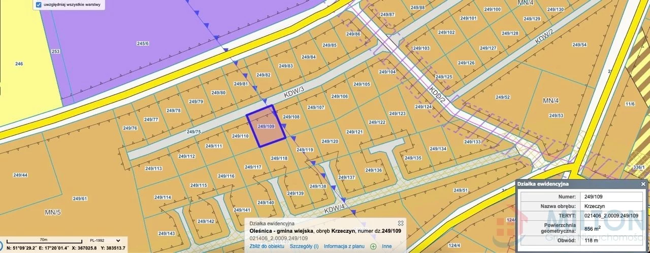 Działka 857,00 m², Oleśnica, Sprzedaż