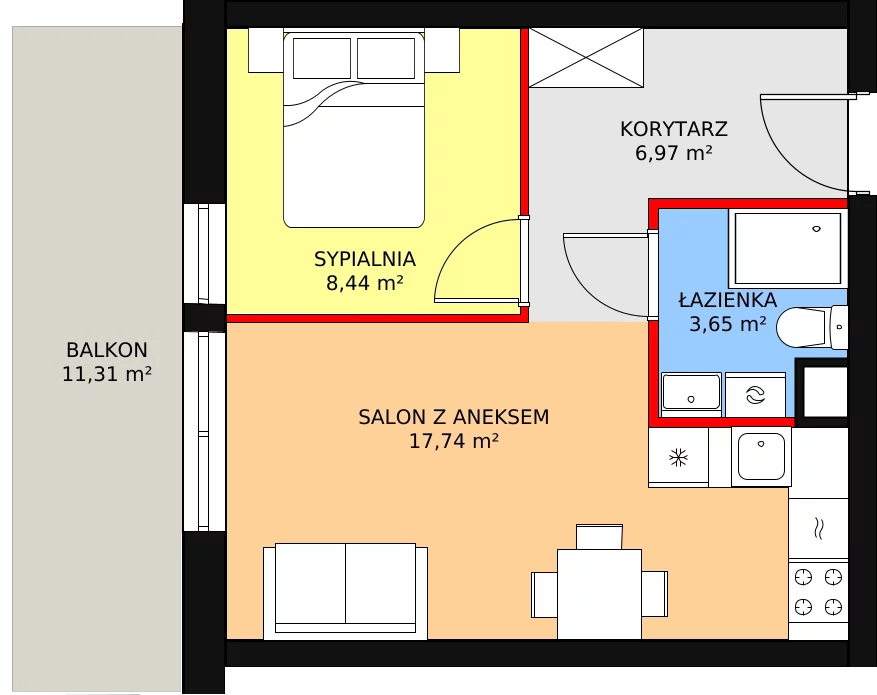 Apartament inwestycyjny 36,80 m², piętro 2, oferta nr A44, Ventis Apartments, Jastrzębia Góra, ul. Wczasowa