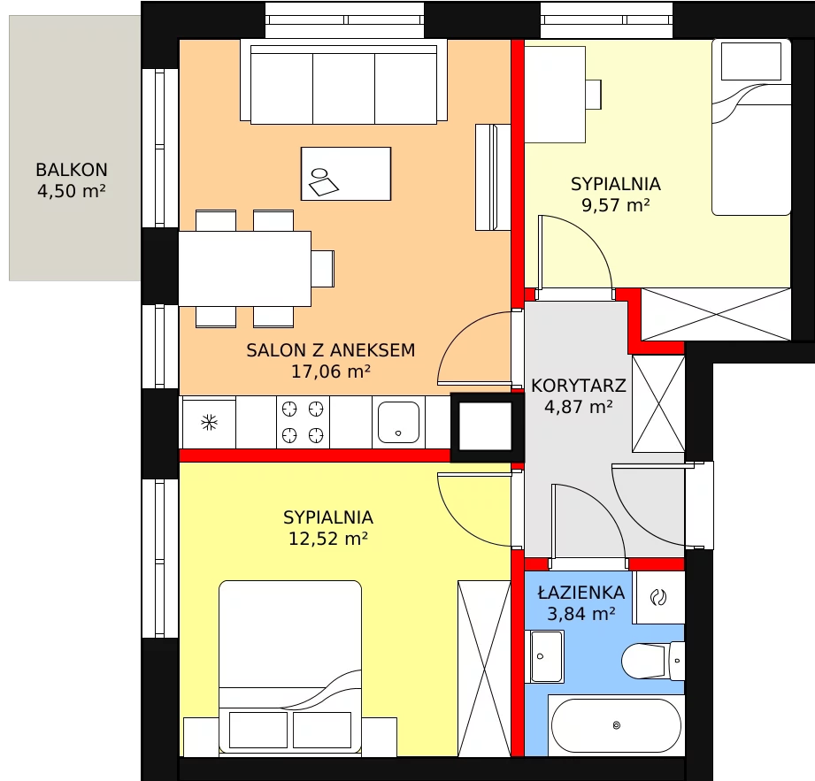 Mieszkanie 47,86 m², piętro 2, oferta nr BII/3/A2, Świergotki - Etap II, Szczecin, Północ, Żelechowa, ul. Przepiórki