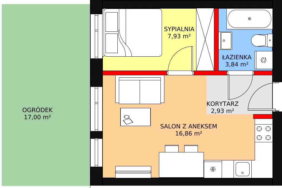 2 pokoje, mieszkanie 31,55 m², parter, oferta nr BII/1/B1, Świergotki - Etap II, Szczecin, Północ, Żelechowa, ul. Przepiórki