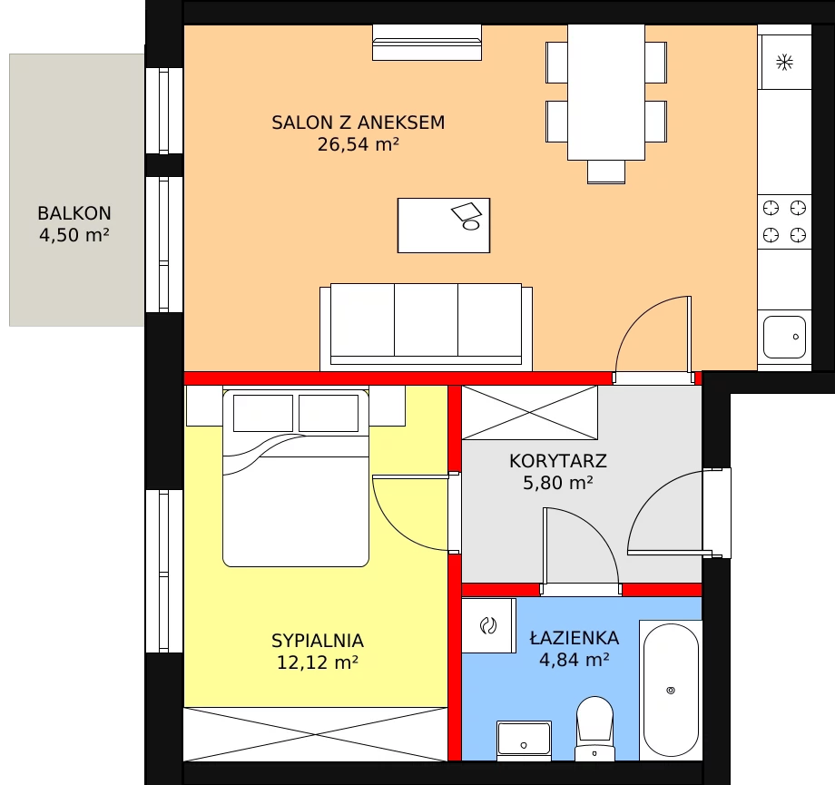 Mieszkanie 49,30 m², piętro 1, oferta nr BII/2/B3, Świergotki - Etap II, Szczecin, Północ, Żelechowa, ul. Przepiórki