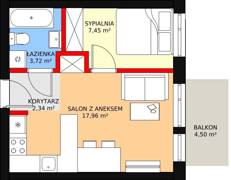 2 pokoje, mieszkanie 31,47 m², piętro 1, oferta nr BII/2/B8, Świergotki - Etap II, Szczecin, Północ, Żelechowa, ul. Przepiórki