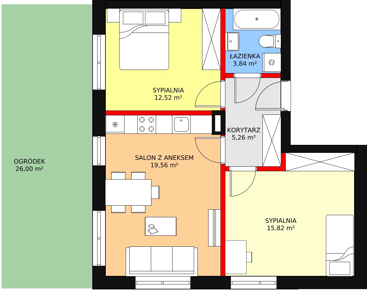 3 pokoje, mieszkanie 57,00 m², parter, oferta nr BII/1/B10, Świergotki - Etap II, Szczecin, Północ, Żelechowa, ul. Przepiórki