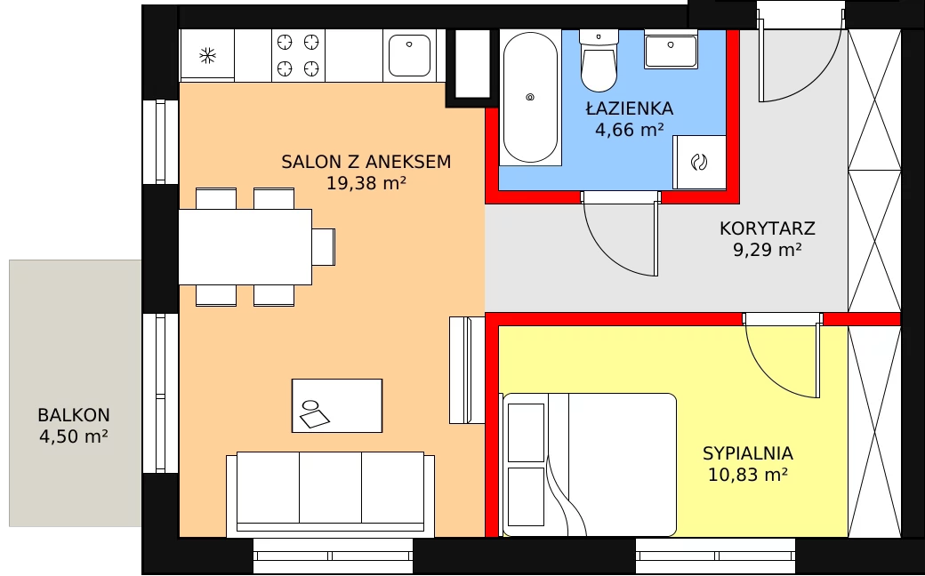 2 pokoje, mieszkanie 44,16 m², piętro 1, oferta nr BIII/2/A2, Świergotki - Etap II, Szczecin, Północ, Żelechowa, ul. Przepiórki