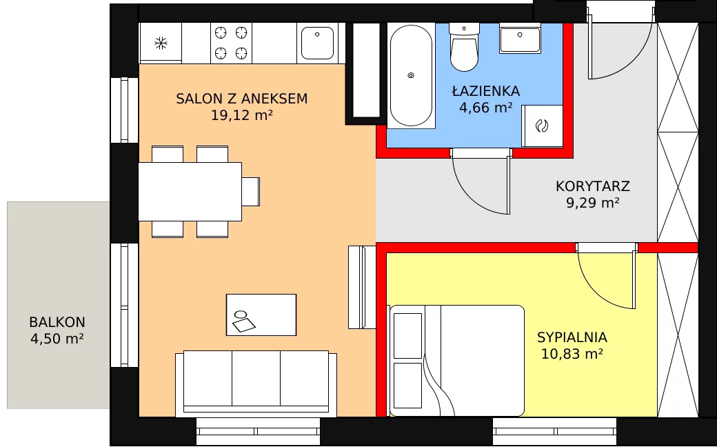 2 pokoje, mieszkanie 43,90 m², piętro 3, oferta nr BIII/4/A2, Świergotki - Etap II, Szczecin, Północ, Żelechowa, ul. Przepiórki