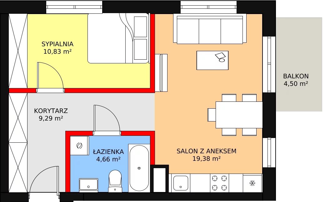 Mieszkanie 44,16 m², piętro 1, oferta nr BIII/2/A6, Świergotki - Etap II, Szczecin, Północ, Żelechowa, ul. Przepiórki